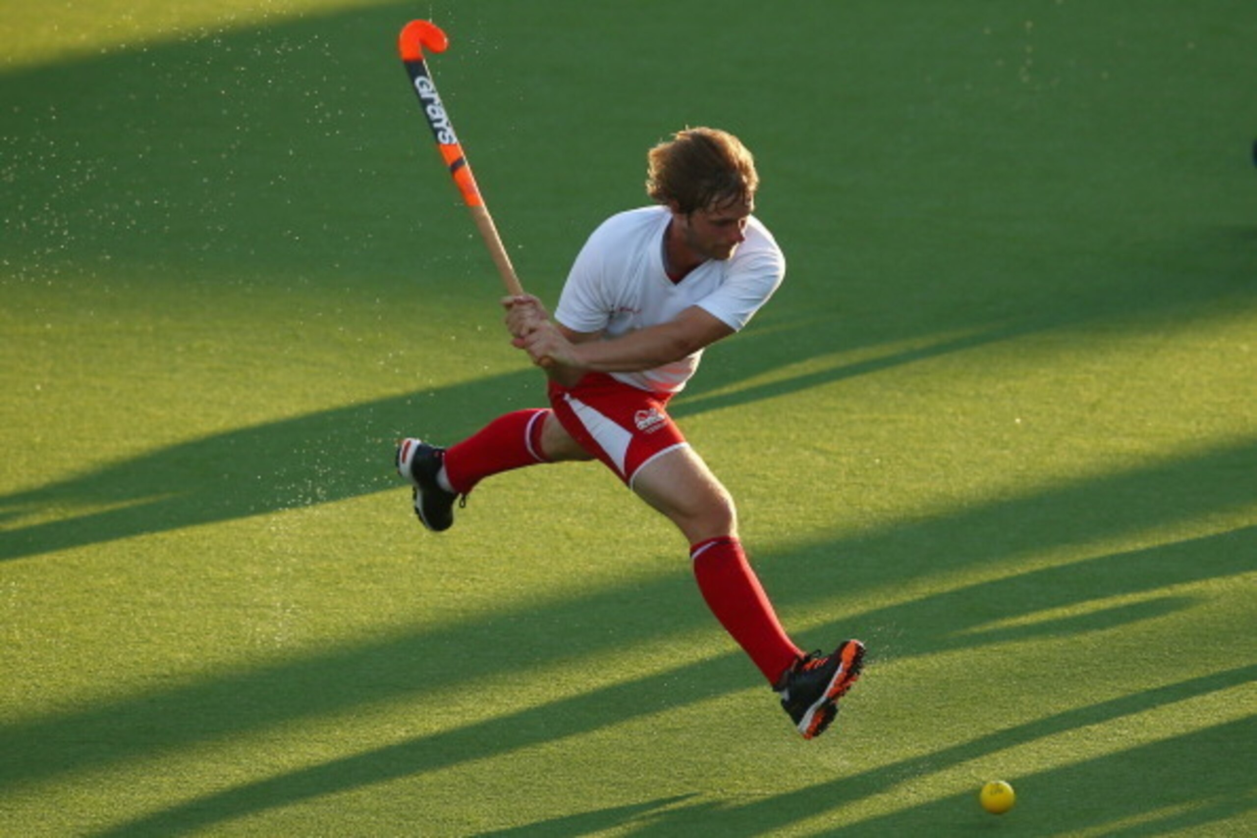 GLASGOW, SCOTLAND - JULY 24:  Ashley Jackson of England takes a shot on goal during the Men's preliminary match between England and Trinidad and Tobago at Glasgow National Hockey Centre during day one of the Glasgow 2014 Commonwealth Games on July 24, 201