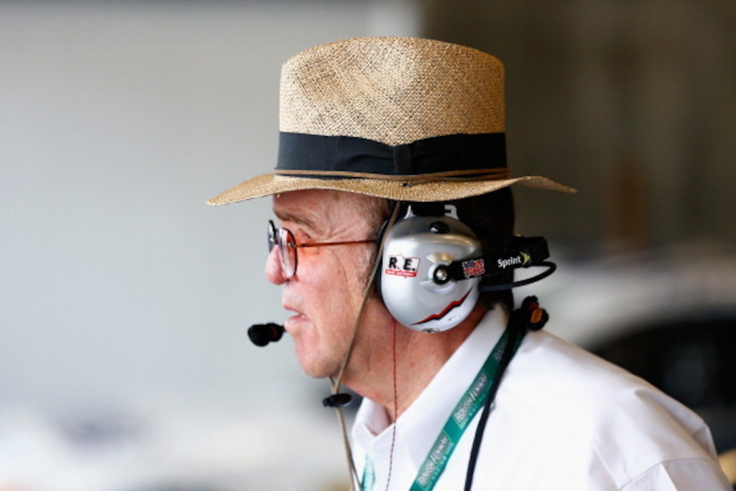 INDIANAPOLIS, IN - JULY 26:  Team owner Jack Roush looks on in the garage area during practice for the NASCAR Sprint Cup Series Crown Royal Presents The John Wayne Walding 400 at the Brickyard Indianapolis Motor Speedway on July 26, 2014 in Indianapolis, 