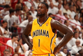 MIAMI, FL - MAY 30: Lance Stephenson #1 of the Indiana Pacers looks on in Game Six of the Eastern Conference Finals against the Miami Heat  during the 2014 NBA Playoffs on May 30, 2014 in Miami, Fl. NOTE TO USER: User expressly acknowledges and agrees tha
