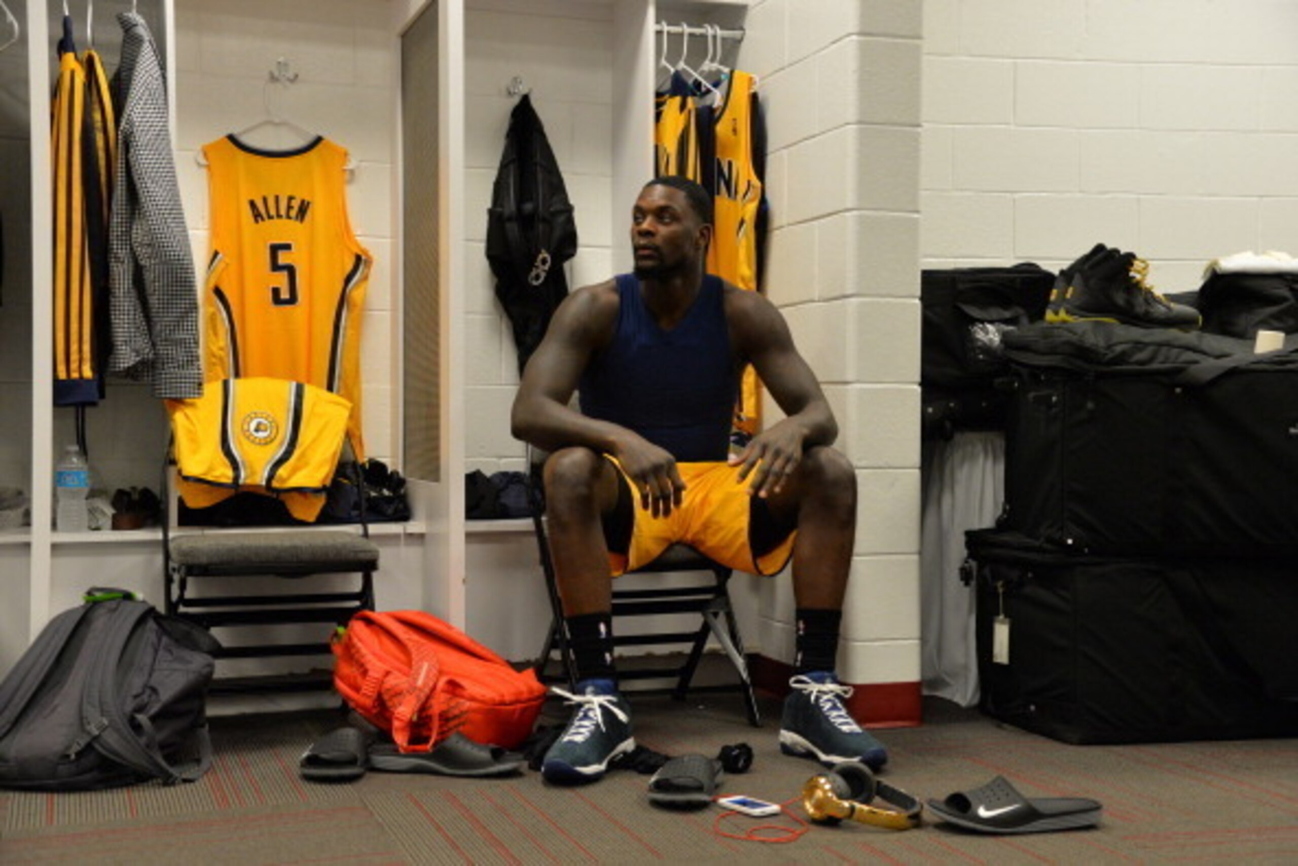 MIAMI, FL - MAY 30:  Lance Stephenson #1 of the Indiana Pacers looks on prior to the game against the Miami Heat in Game Six of the Eastern Conference Finals during the 2014 NBA Playoffs on May 30, 2014 in Miami, Fl. NOTE TO USER: User expressly acknowled