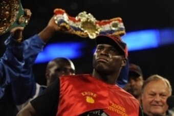 Sep 28, 2013; Montreal, Quebec, Canada;  Adonis Stevenson (yellow trunks) before his light-heavyweight WBC world championship bout against Tavoris Cloud (not pictured) at the Bell Centre. Mandatory Credit: Eric Bolte-USA TODAY Sports