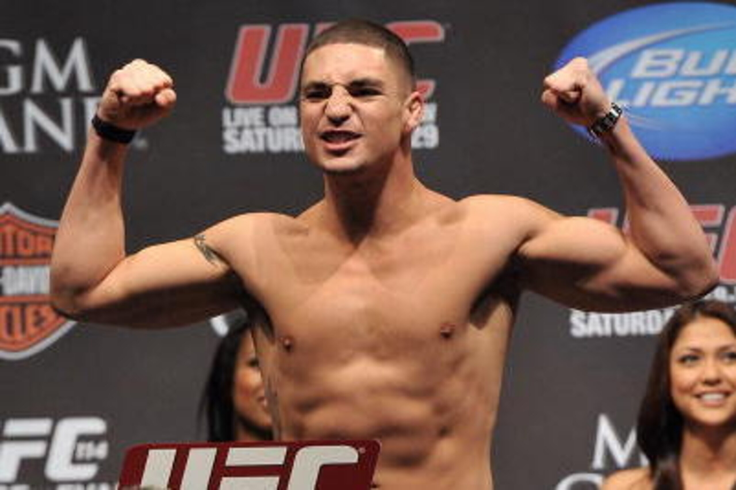 LAS VEGAS - MAY 28:  UFC fighter Diego Sanchez weighs in for his fight against UFC fighter John Hathaway at UFC 114: Rampage versus Rashad at the Mandalay Bay Hotel on May 28, 2010 in Las Vegas, Nevada.  (Photo by Jon Kopaloff/Getty Images)