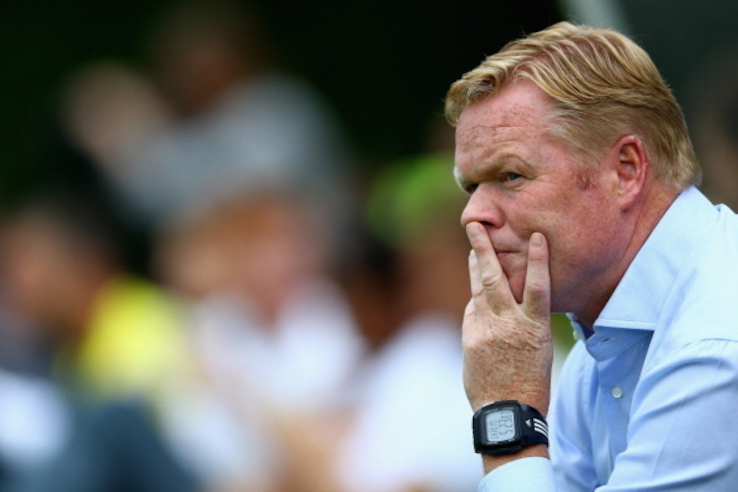 HOENSBROEK, NETHERLANDS - JULY 15:  Head coach Ronald Koeman of Southampton looks thoughtful during the pre season friendly match between EHC Hoensbroek and Southampton at Sportpark De Dem on July 15, 2014 in Hoensbroek, Netherlands.  (Photo by Christof K