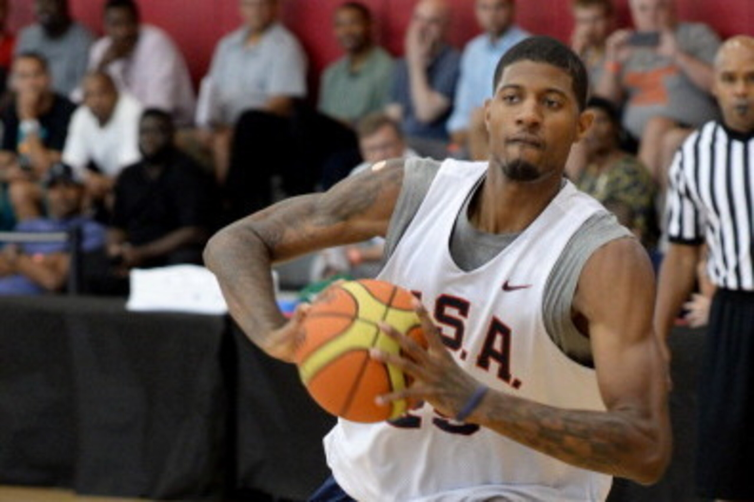 LAS VEGAS, NV - JULY 28: Paul George #29 of the USA Basketball Men's National Team handles the basketball during practice at the Mendenhall Center at the University of Nevada, Las Vegas on July 28, 2014 in Las Vegas, Nevada. NOTE TO USER: User expressly a