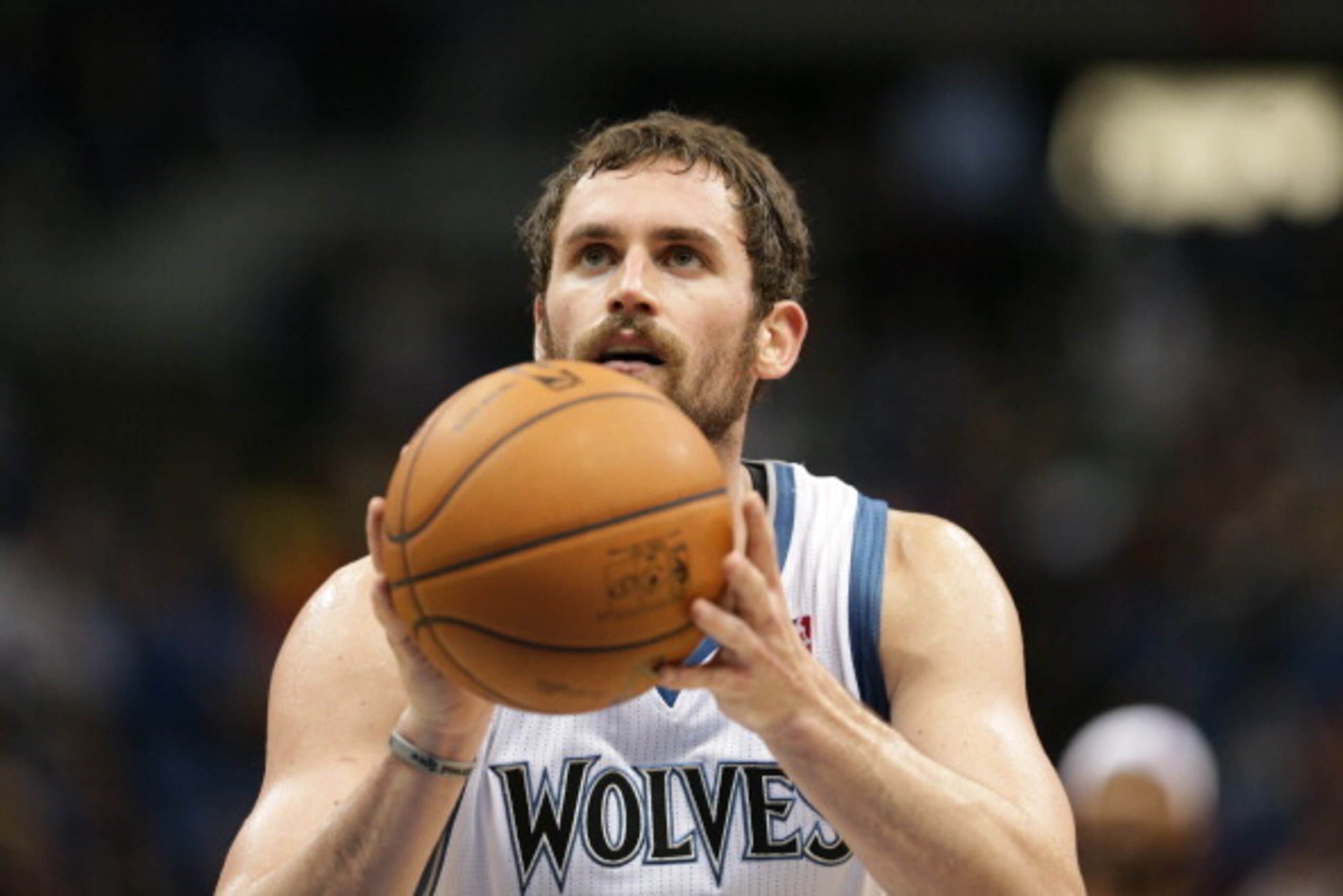 MINNEAPOLIS, MN - NOVEMBER 13: Kevin Love #42 of the Minnesota Timberwolves shoots a foul shot against the Cleveland Cavaliers on November 13, 2013 at Target Center in Minneapolis, Minnesota. NOTE TO USER: User expressly acknowledges and agrees that, by MINNEAPOLIS, MN - NOVEMBER 13: Kevin Love #42 of the Minnesota Timberwolves shoots a foul shot against the Cleveland Cavaliers on November 13, 2013 at Target Center in Minneapolis, Minnesota. NOTE TO USER: User expressly acknowledges and agrees that, by