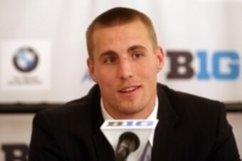 Jul 28, 2014; Chicago, IL, USA;  Ohio State Buckeyes tight end Jeff Heuerman addresses the media during the Big Ten football media day at Hilton Chicago. Mandatory Credit: Jerry Lai-USA TODAY Sports