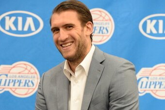 PLAYA VISTA, CA - JULY 10: Spencer Hawes #10 of the Los Angeles Clippers during a press conference on July 10, 2014 at the Los Angeles Clippers Training Facility in Playa Vista, California. NOTE TO USER: User expressly acknowledges and agrees that, by dow