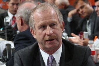 PHILADELPHIA, PA - JUNE 28:  Joe McDonnell, scout of the Dallas Stars sits alongsdie Jim Nill, General Manager of the Dallas Stars, on Day Two of the 2014 NHL Draft at the Wells Fargo Center on June 28, 2014 in Philadelphia, Pennsylvania.  (Photo by Bruce