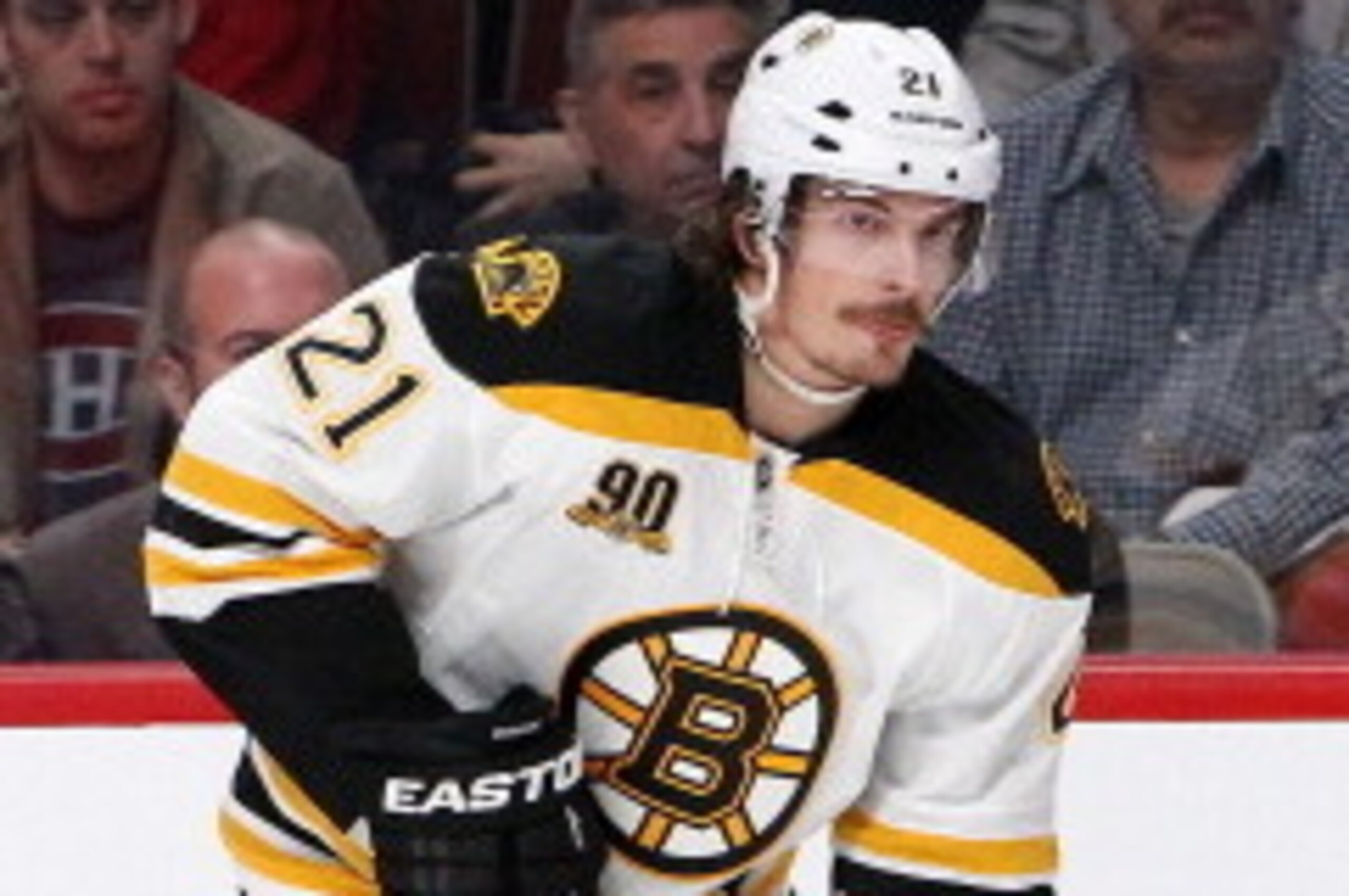 MONTREAL, QC - MAY 8: Loui Eriksson #21 of the Boston Bruins skates with the puck against the Montreal Canadiens in Game Four of the Second Round of the 2014 NHL Stanley Cup Playoffs at the Bell Centre on May 8, 2014 in Montreal, Quebec, Canada. (Photo by