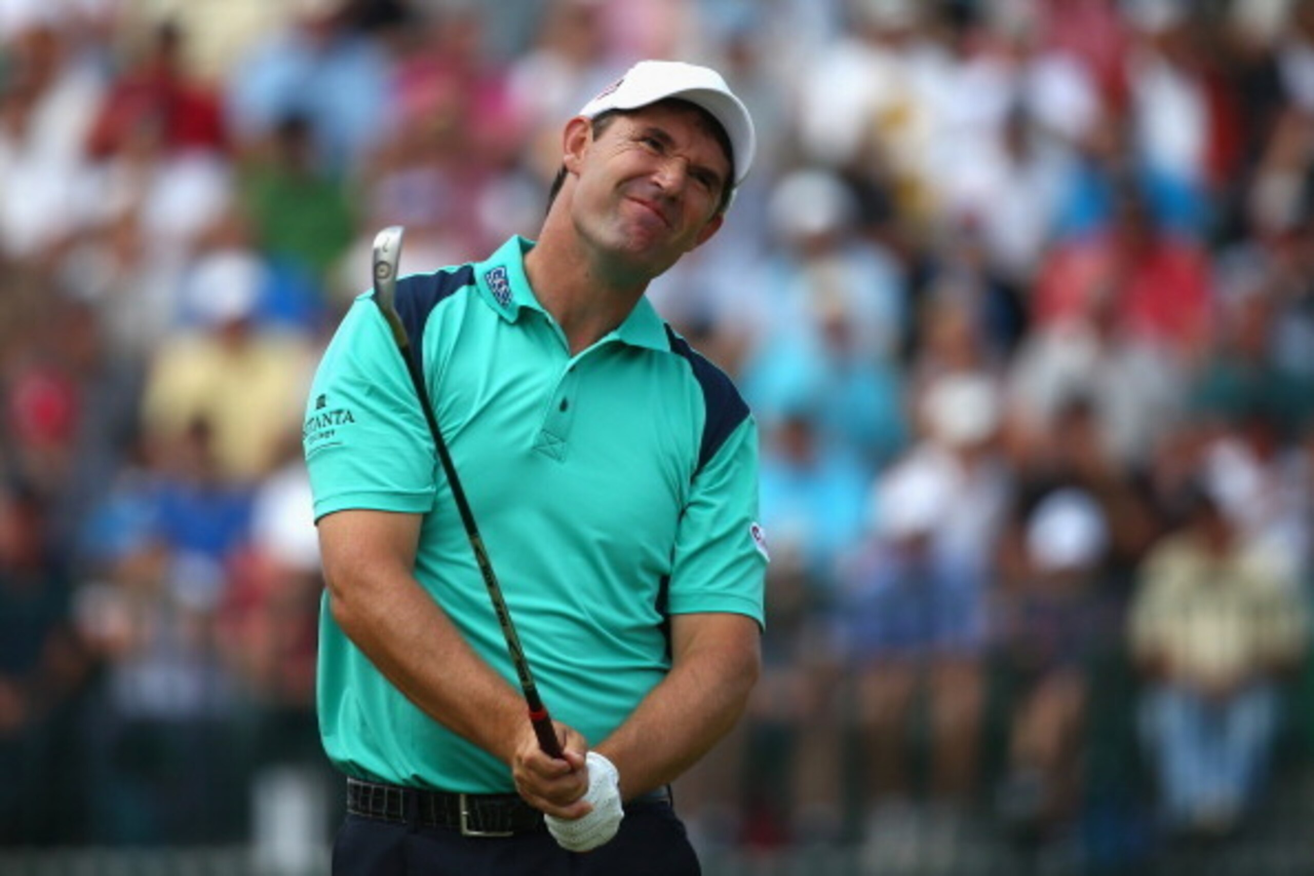 HOYLAKE, ENGLAND - JULY 18:  Padraig Harrington of Republic of Ireland hits his tee shot on the fourth hole during the second round of The 143rd Open Championship at Royal Liverpool on July 18, 2014 in Hoylake, England.  (Photo by Matthew Lewis/Getty Imag