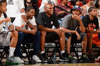 LAS VEGAS, NV - JULY 19: Retired NBA player and NBATV analyst Jerry Stackhouse looks on where the Los Angeles Clippers versus the New York Knicks during NBA Summer League on July 19, 2013 at the Cox Pavilion in Las Vegas, Nevada. NOTE TO USER: User expres