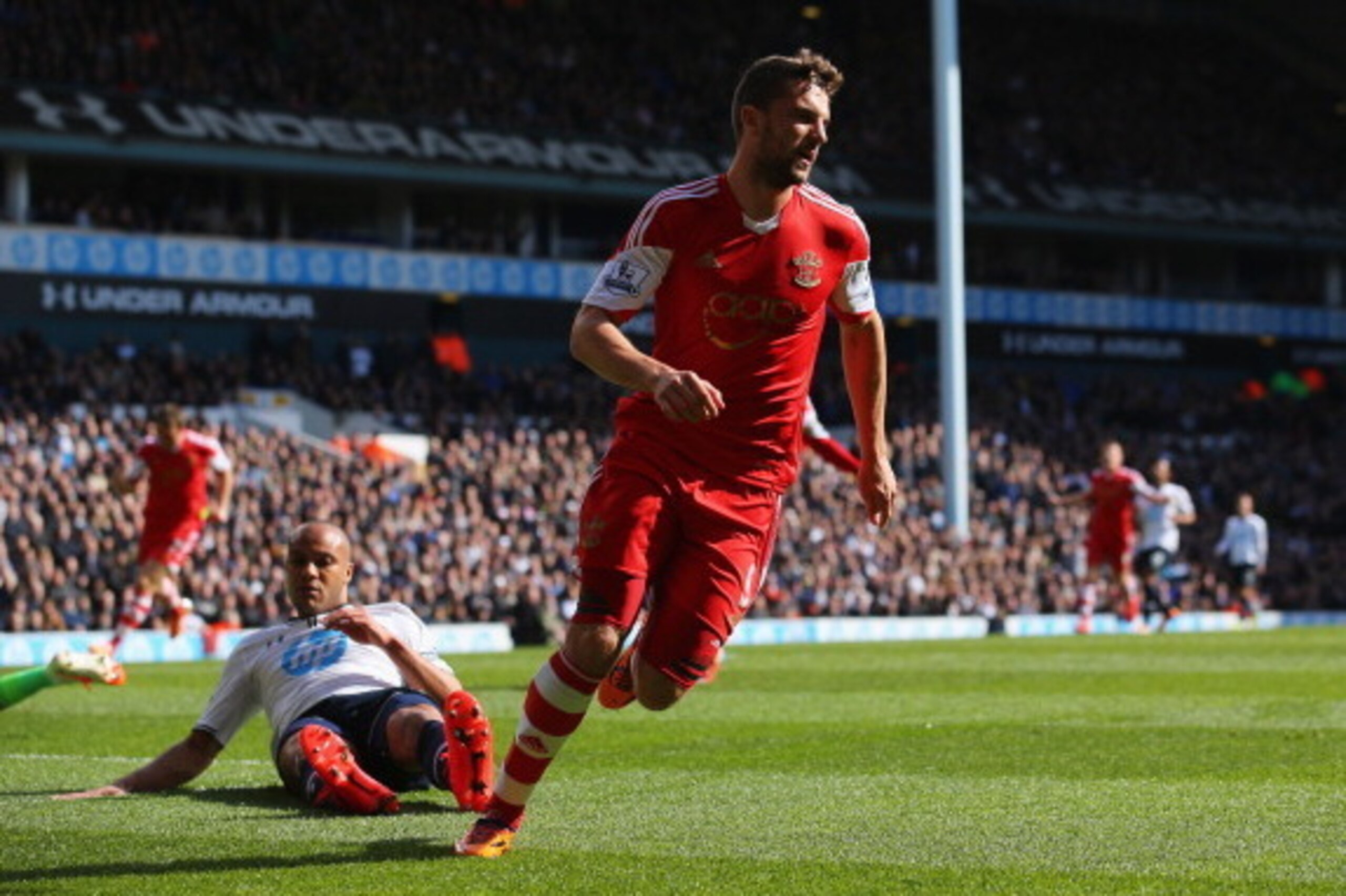 LONDON, ENGLAND - MARCH 23:  Jay Rodriguez of Southampton turns away after scoring the opening goal during the Barclays Premier League match between Tottenham Hotspur and Southampton at White Hart Lane on March 23, 2014 in London, England.  (Photo by Cliv