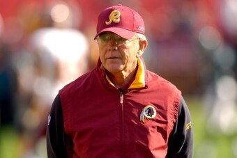 LANDOVER, MD - NOVEMBER 11:  Head coach Joe Gibbs of the Washington Redskins watches warm ups before the game against the Philadelphia Eagles November 11, 2007 at FedEx Field in Landover, Maryland.  (Photo by Greg Fiume/Getty Images)