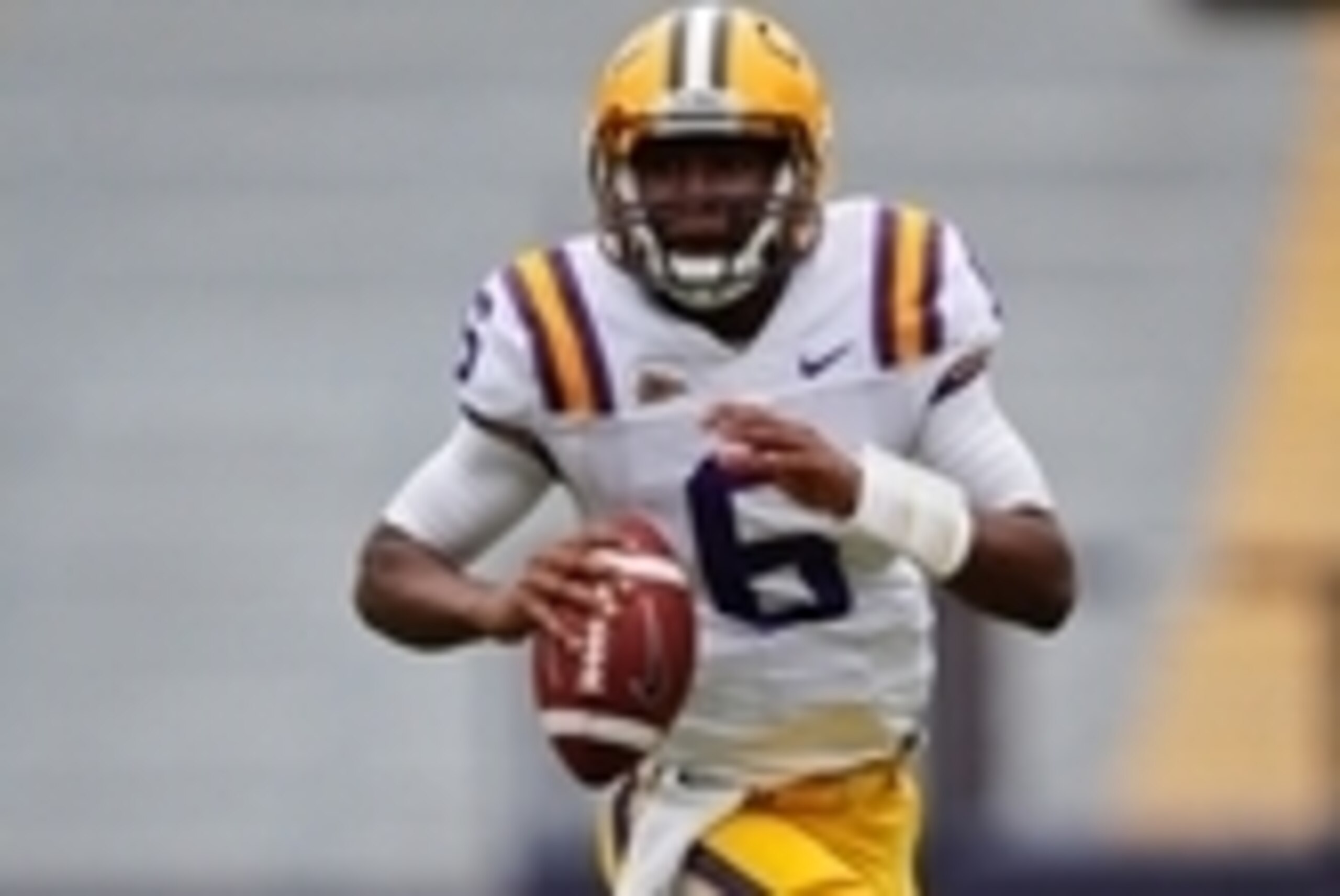 Apr 5, 2014; Baton Rouge, LA, USA; LSU Tigers quarterback Brandon Harris (6) during the 2014 spring game at Tiger Stadium. Mandatory Credit: Derick E. Hingle-USA TODAY Sports