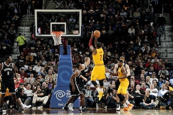 CLEVELAND, OH - APRIL 16: Kyrie Irving #2 of the Cleveland Cavaliers shoots against the Brooklyn Nets at The Quicken Loans Arena on April 16, 2014 in Cleveland, Ohio. NOTE TO USER: User expressly acknowledges and agrees that, by downloading and/or using t