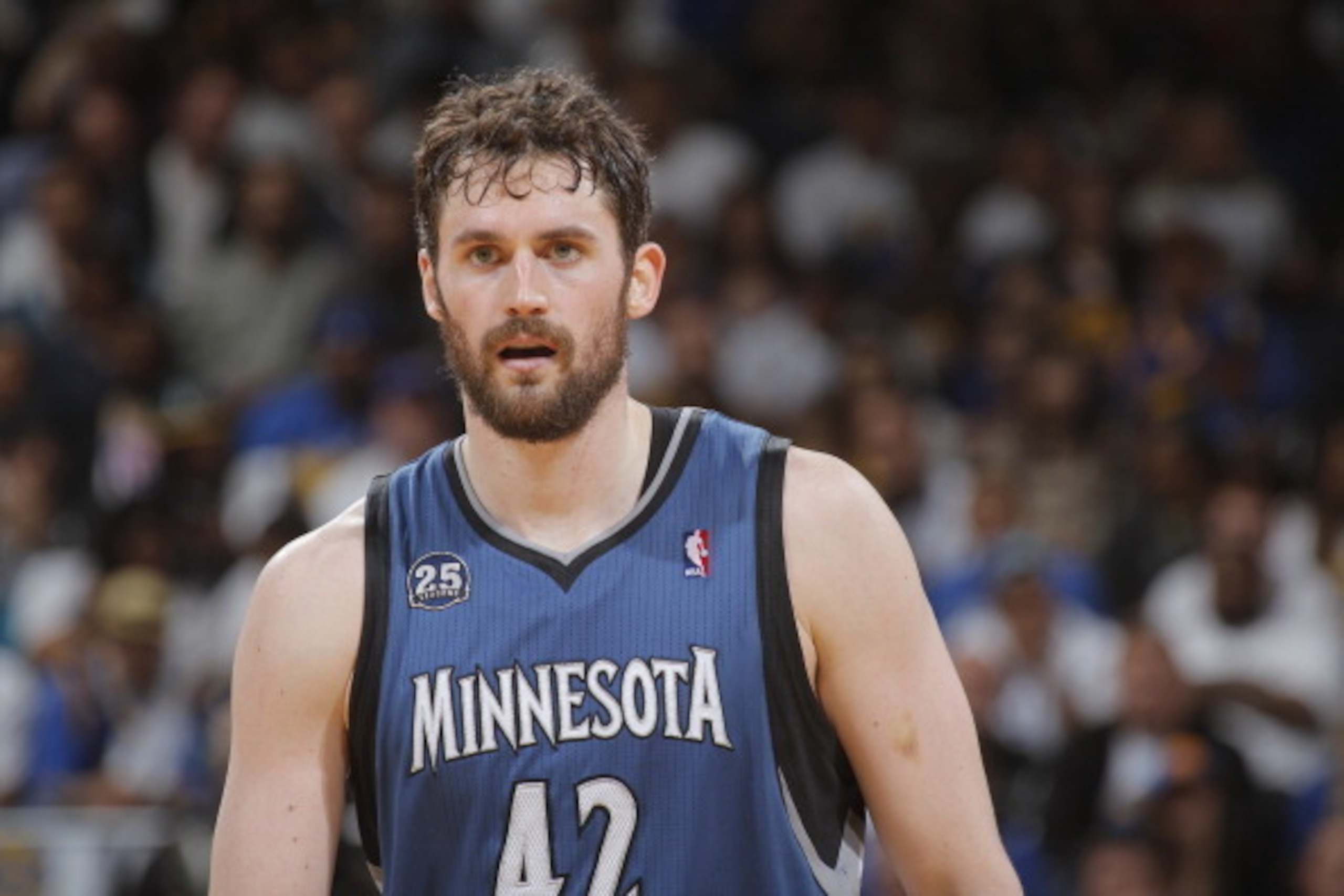 OAKLAND, CA - APRIL 14: Kevin Love #42 of the Minnesota Timberwolves during a game against the Golden State Warriors on April 14, 2014 at Oracle Arena in Oakland, California. NOTE TO USER: User expressly acknowledges and agrees that, by downloading and or