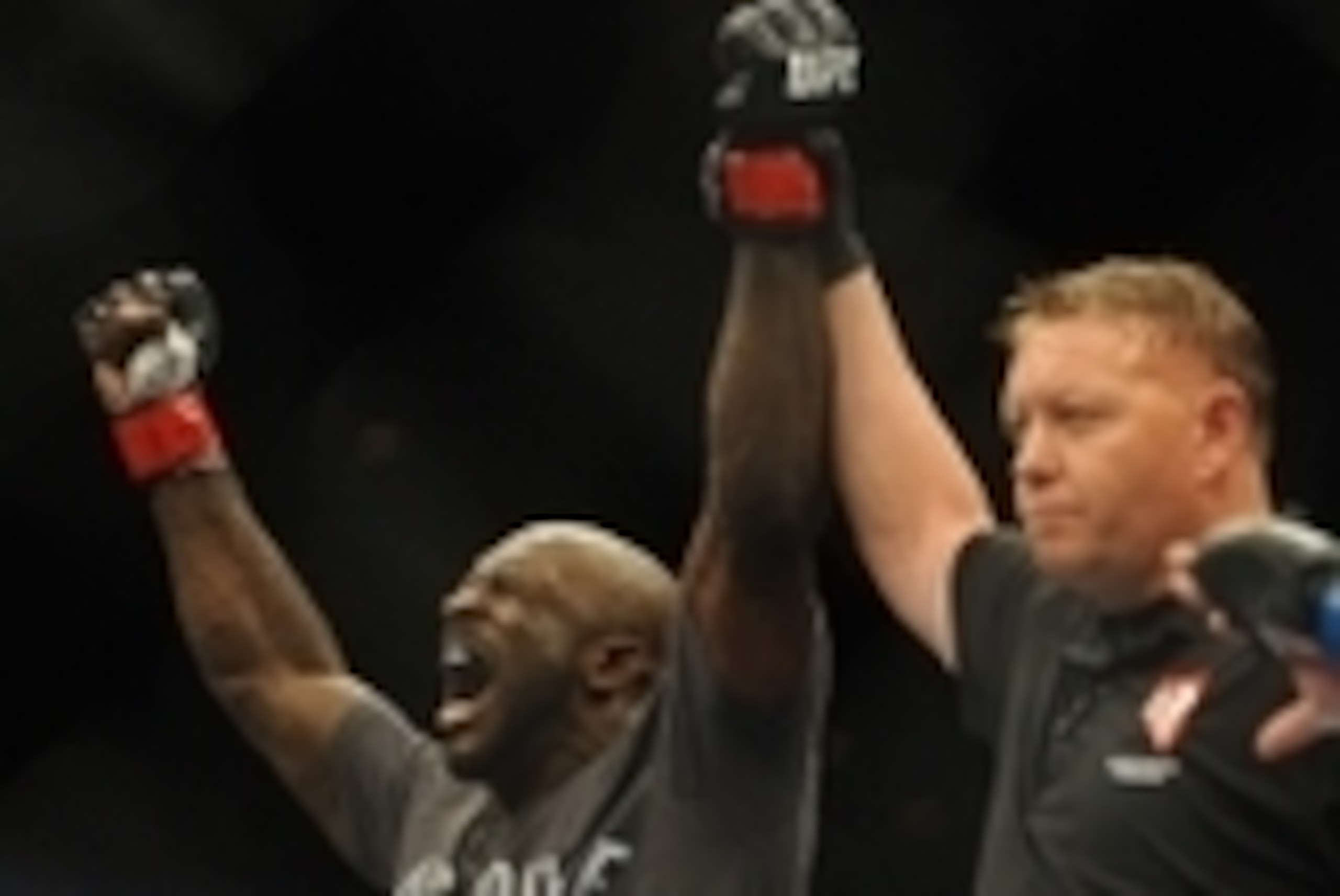 Jul 5, 2014; Las Vegas, NV, USA; Kevin Casey celebrates after his win against Bubba Bush during the first round of a middleweight fight at Mandalay Bay Events Center. Mandatory Credit: Stephen R. Sylvanie-USA TODAY Sports