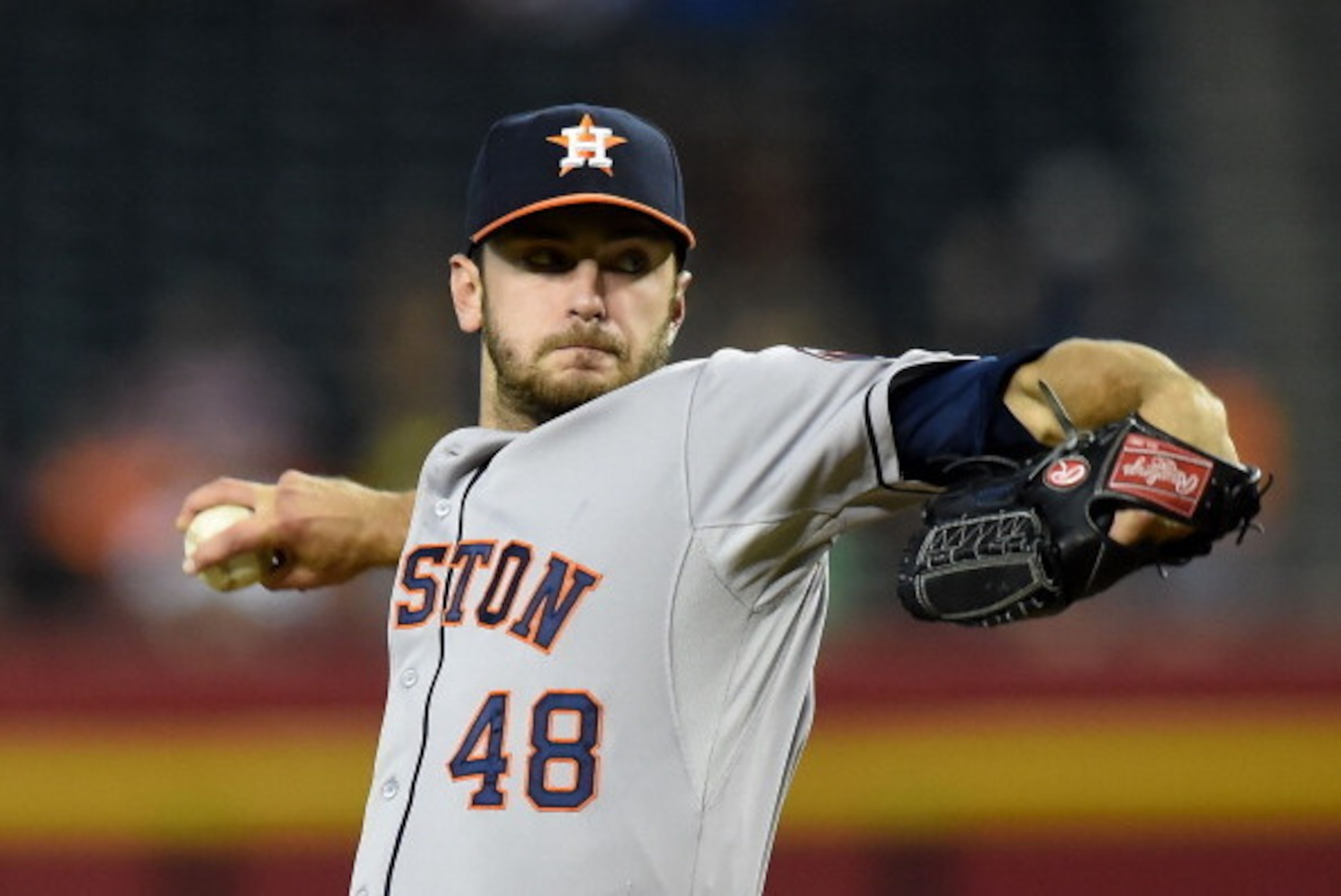 PHOENIX, AZ - JUNE 09:  Jarred Cosart #48 of the Houston Astros delivers a first inning pitch against the Arizona Diamondbacks at Chase Field on June 9, 2014 in Phoenix, Arizona.  (Photo by Norm Hall/Getty Images)