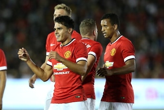 PASADENA, CA - JULY 23: Reece James #41 of Manchester United celebrates after the second of his two second half goals against the Los Angeles Galaxy at the Rose Bowl on July 23, 2014 in Pasadena, California. Manchester United won 7-0. (Photo by Stephen PASADENA, CA - JULY 23: Reece James #41 of Manchester United celebrates after the second of his two second half goals against the Los Angeles Galaxy at the Rose Bowl on July 23, 2014 in Pasadena, California. Manchester United won 7-0. (Photo by Stephen