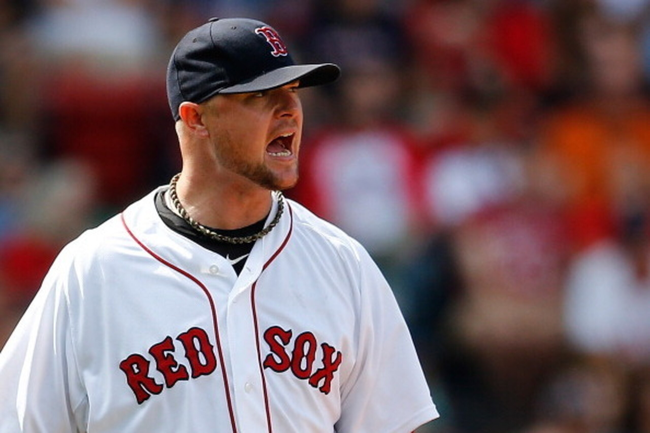 BOSTON, MA - JULY 20: Jon Lester #31 of the Boston Red Sox reacts after walking a man in the sixth inning against the Kansas City Royals at Fenway Park on July 20, 2014 in Boston, Massachusetts.  (Photo by Jim Rogash/Getty Images)