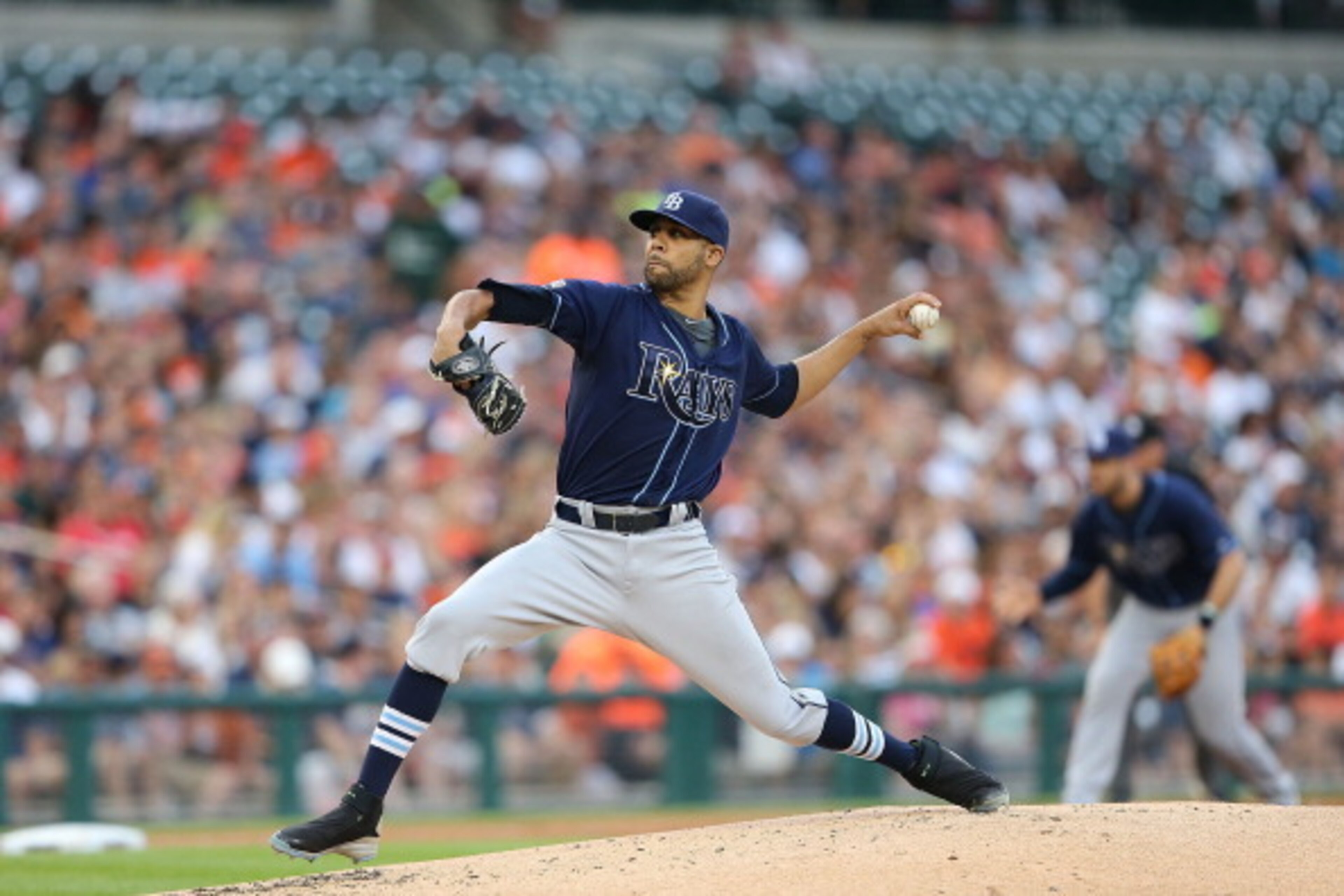 DETROIT, MI - JULY 06:  David Price #14 of the Tampa Bay Rays pitches during the first inning of the game against the Detroit Tigers at Comerica Park on July 6, 2014 in Detroit, Michigan.  (Photo by Leon Halip/Getty Images)