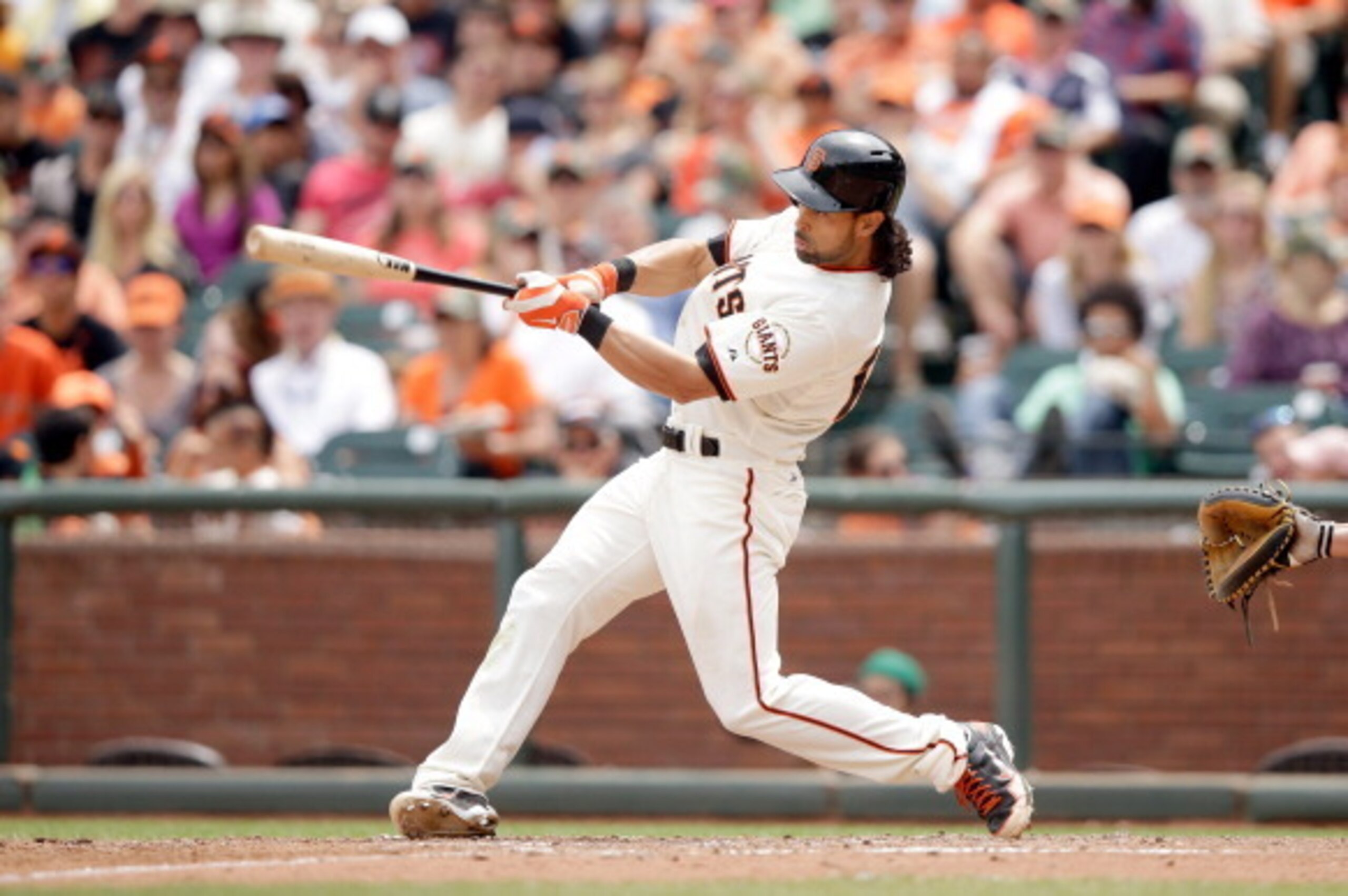 SAN FRANCISCO, CA - JUNE 14:  Angel Pagan #16 of the San Francisco Giants bats against the Colorado Rockies at AT&T Park on June 14, 2014 in San Francisco, California.  (Photo by Ezra Shaw/Getty Images)