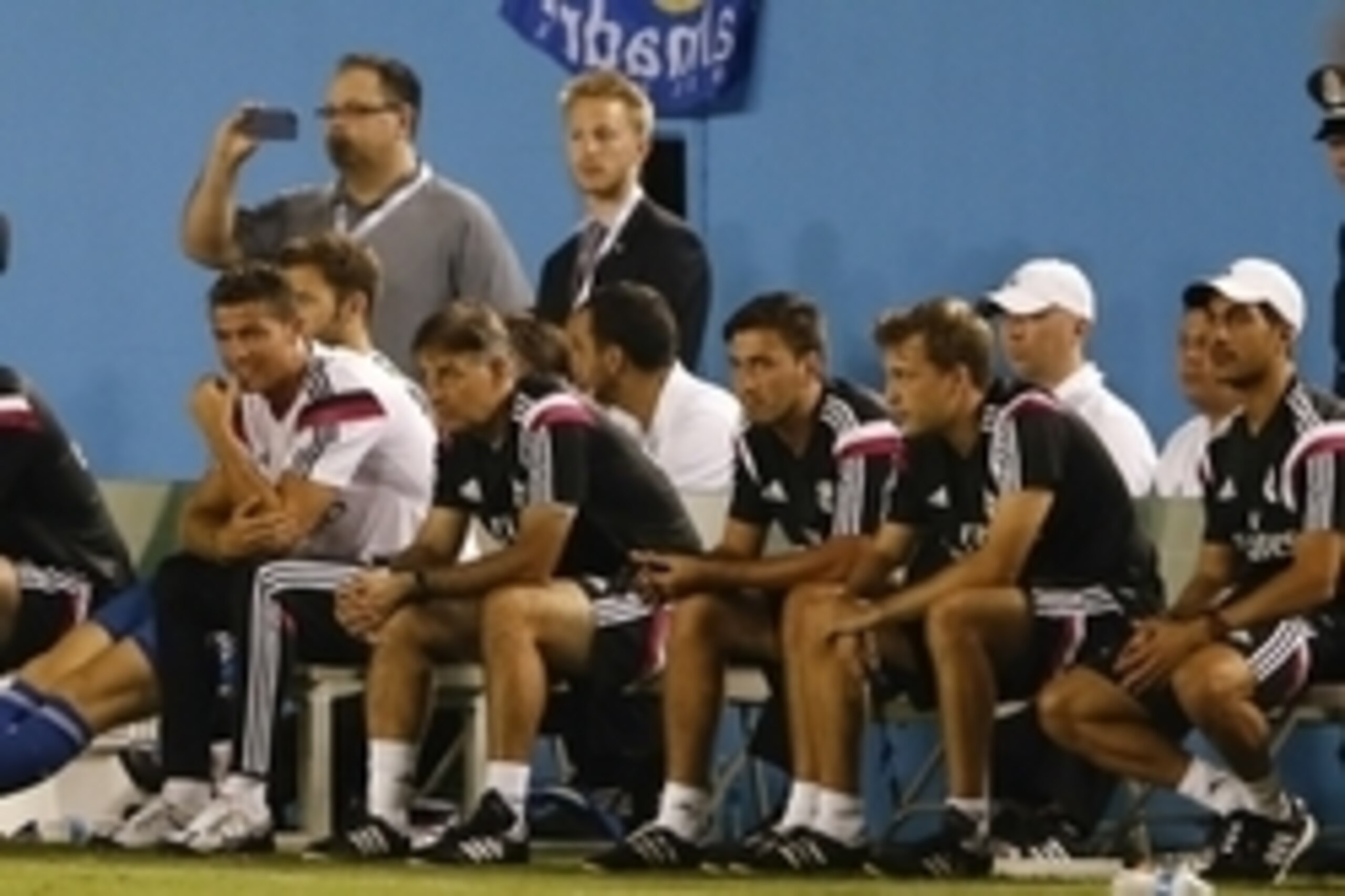 Jul 29, 2014; Dallas, TX, USA; Real Madrid forward Cristiano Ronaldo (7) sits at the end of the bench during the second half against the AS Roma at Cotton Bowl Stadium. Mandatory Credit: Kevin Jairaj-USA TODAY Sports