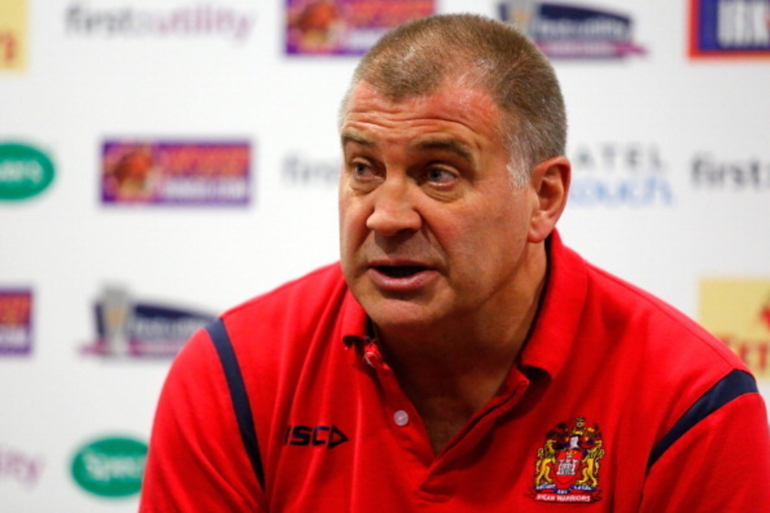 ST HELENS, ENGLAND - APRIL 18: Head coach Shaun Wane of Wigan speaks during a press conference after the Super League match between St Helens and Wigan Warriors at Langtree Park on April 18, 2014 in St Helens, England. (Photo by Paul Thomas/Getty Images) ST HELENS, ENGLAND - APRIL 18: Head coach Shaun Wane of Wigan speaks during a press conference after the Super League match between St Helens and Wigan Warriors at Langtree Park on April 18, 2014 in St Helens, England. (Photo by Paul Thomas/Getty Images)
