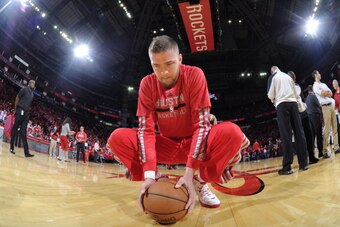 HOUSTON, TX - APRIL 20:  Chandler Parsons #25 of the Houston Rockets stretches before the game against the Portland Trail Blazers before Game One of the Western Conference Quarterfinals during the 2014 NBA Playoffs on April 20, 2014 at the Toyota Center i