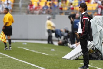PITTSBURGH, PA - JULY 27: Coach Filippo Inzaghi looks on from the sideline during International Champions Cup 2014 against Manchester City at Heinz Field on July 27, 2014 in Pittsburgh, Pennsylvania. (Photo by Justin K. Aller/Getty Images)