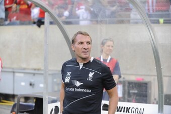 CHICAGO, IL - JULY 27: Liverpool Coach Brendan Rodgers before the start of the match against the Olympiacos FC in the International Champions Cup 2014 on July 27, 2014 at Soldier Field in Chicago, Illinois.  (Photo by David Banks/Getty Images)