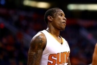 Dec 18, 2013; Phoenix, AZ, USA; Phoenix Suns guard Eric Bledsoe (2) against the San Antonio Spurs at US Airways Center. Mandatory Credit: Mark J. Rebilas-USA TODAY Sports