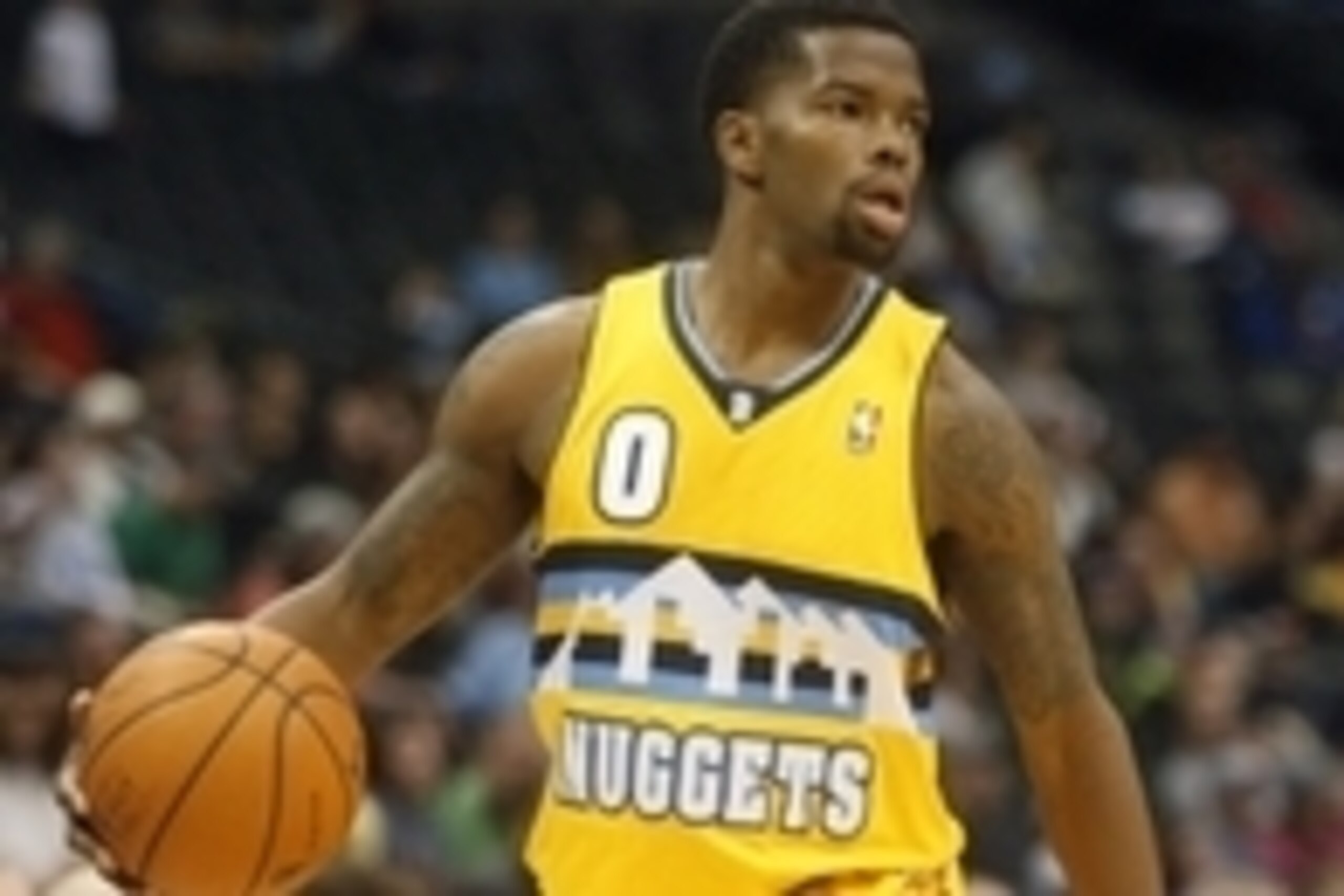 Apr 2, 2014; Denver, CO, USA; Denver Nuggets guard Aaron Brooks (0) with the ball during the second half against the New Orleans Pelicans at Pepsi Center.  The Nuggets won 137-107.  Mandatory Credit: Chris Humphreys-USA TODAY Sports