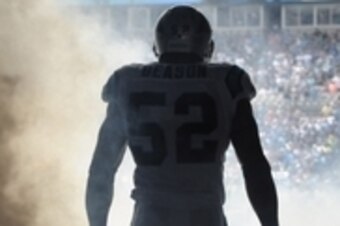 Sep 8, 2013; Charlotte, NC, USA; Carolina Panthers linebacker Jon Beason (52) before the game against the Seattle Seahawks at Bank of America Stadium. Mandatory Credit: Sam Sharpe-USA TODAY Sports