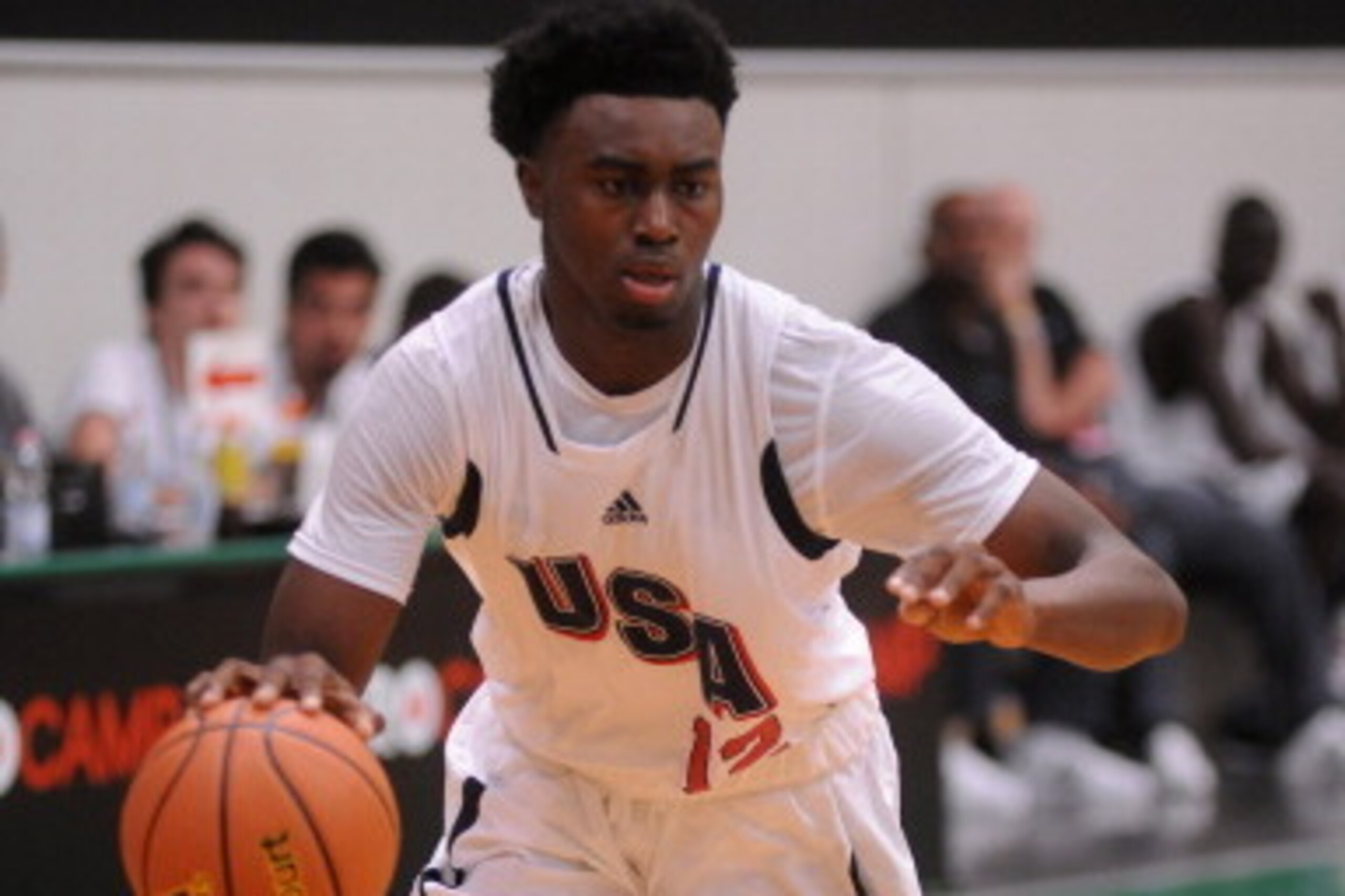 TREVISO, ITALY - JUNE 07:  Jaylen Brown of team USA drives to the basket during adidas Eurocamp day one at La Ghirada sports center on June 7, 2014 in Treviso, Italy.  (Photo by Roberto Serra/Iguana Press/Getty Images)