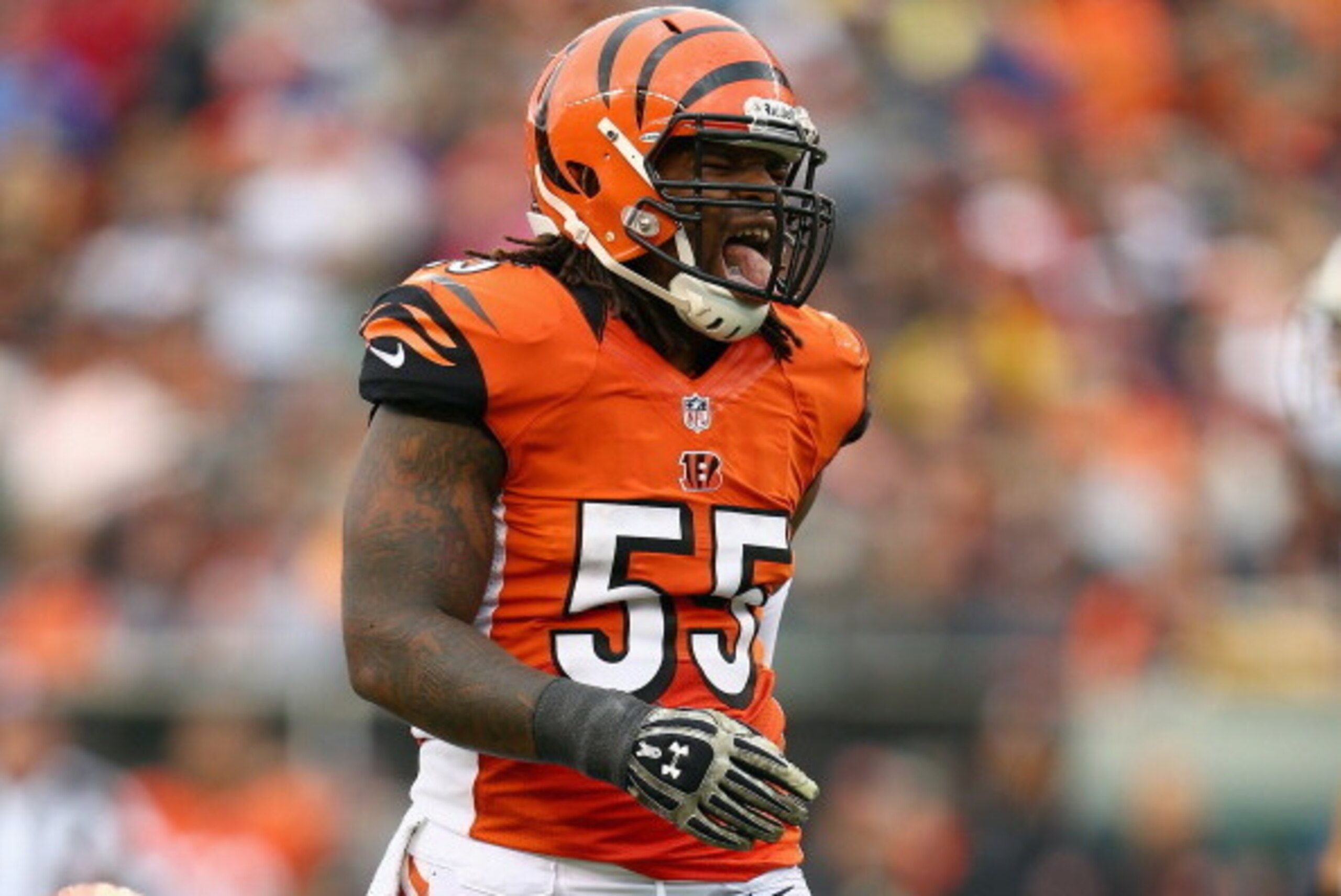 CINCINNATI, OH - NOVEMBER 17: Vontaze Burfict #55 of the Cincinnati Bengals celebrates during the NFL game against the Cleveland Browns at Paul Brown Stadium on November 17, 2013 in Cincinnati, Ohio. (Photo by Andy Lyons/Getty Images) CINCINNATI, OH - NOVEMBER 17: Vontaze Burfict #55 of the Cincinnati Bengals celebrates during the NFL game against the Cleveland Browns at Paul Brown Stadium on November 17, 2013 in Cincinnati, Ohio. (Photo by Andy Lyons/Getty Images)