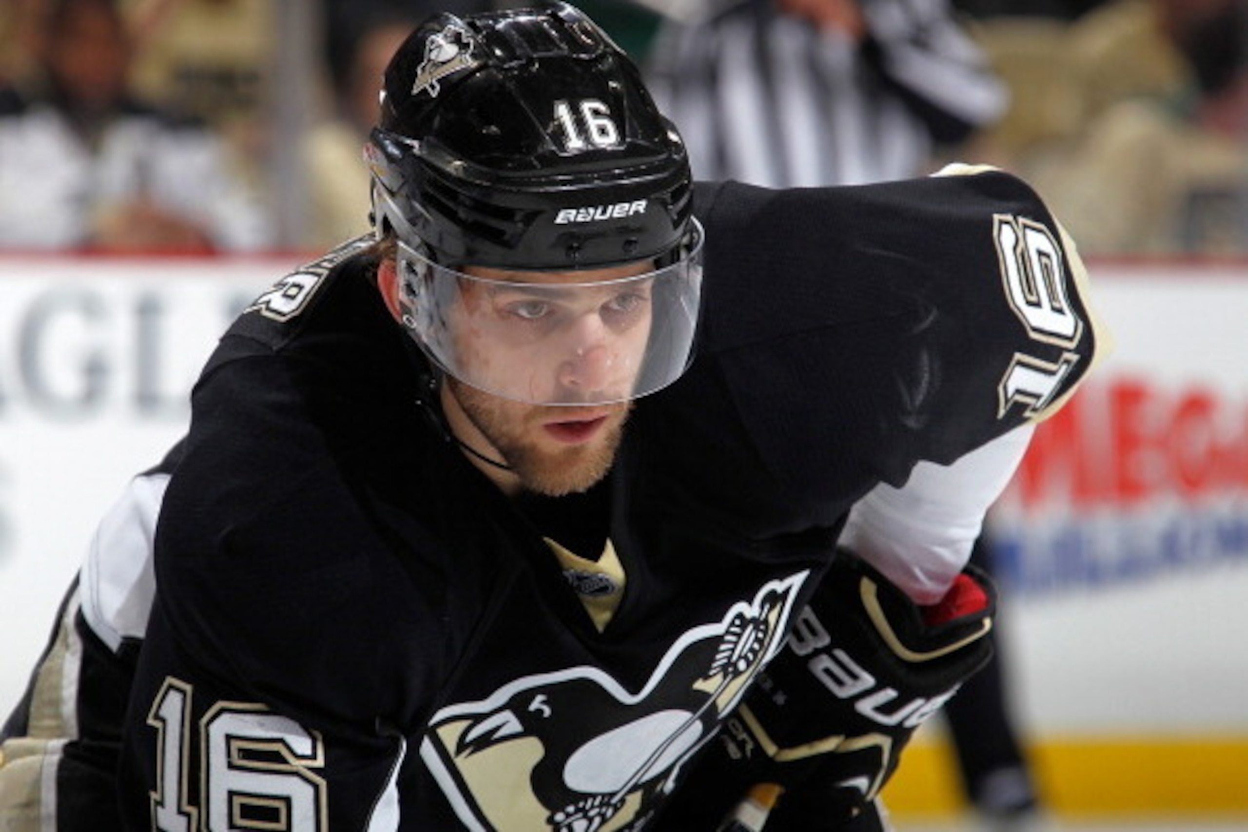 PITTSBURGH, PA - MAY 2:  Brandon Sutter #16 of the Pittsburgh Penguins skates against the New York Rangers in Game One of the Second Round of the 2014 Stanley Cup Playoffs at Consol Energy Center on May 2, 2014 in Pittsburgh, Pennsylvania.  (Photo by Greg