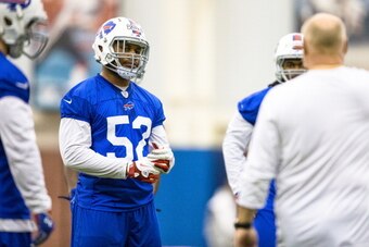 ORCHARD PARK, NY - May 18:  Preston Brown #52 of Buffalo Bills listens to coaching staff during the Buffalo Bills rookie minicamp on May 18, 2014 at Ralph Wilson Stadium in Orchard Park, New York.  (Photo by Brett Carlsen/Getty Images)