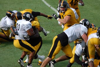 Vince Williams fired up the defense with this stick of Miguel Maysonet during the goal-line drill.