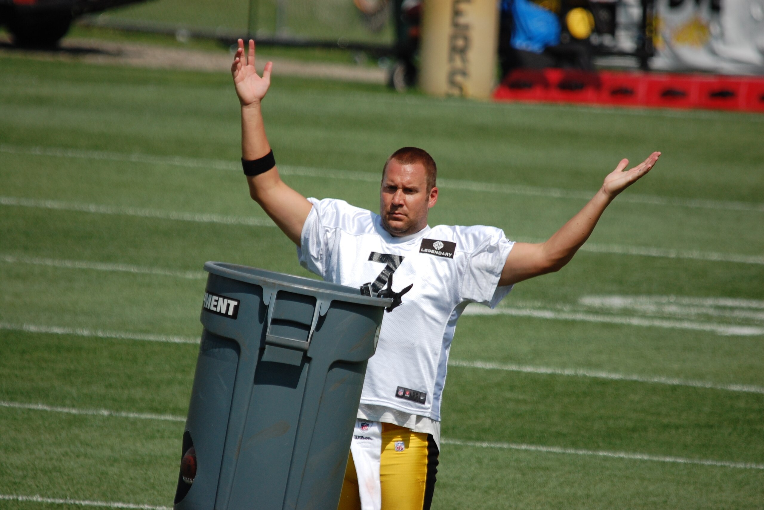 Ben Roethlisberger has some fun during passing drills. Ben Roethlisberger has some fun during passing drills.