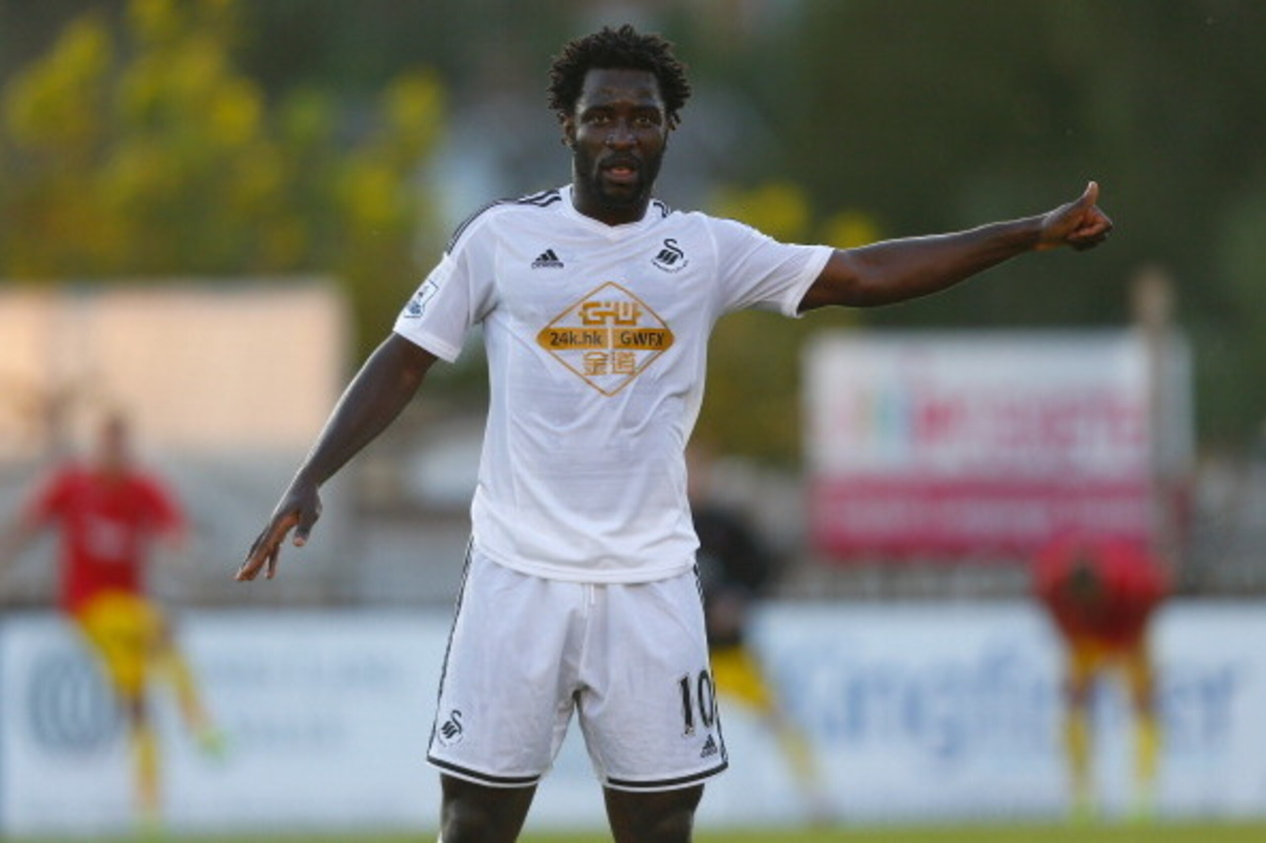 EXETER, ENGLAND - JULY 29:  Wilfried Bony of Swansea City in action during the pre season friendly match between Exeter City and Swansea City at St. James Park on July 29, 2014 in Exeter, England.  (Photo by Harry Engels/Getty Images)