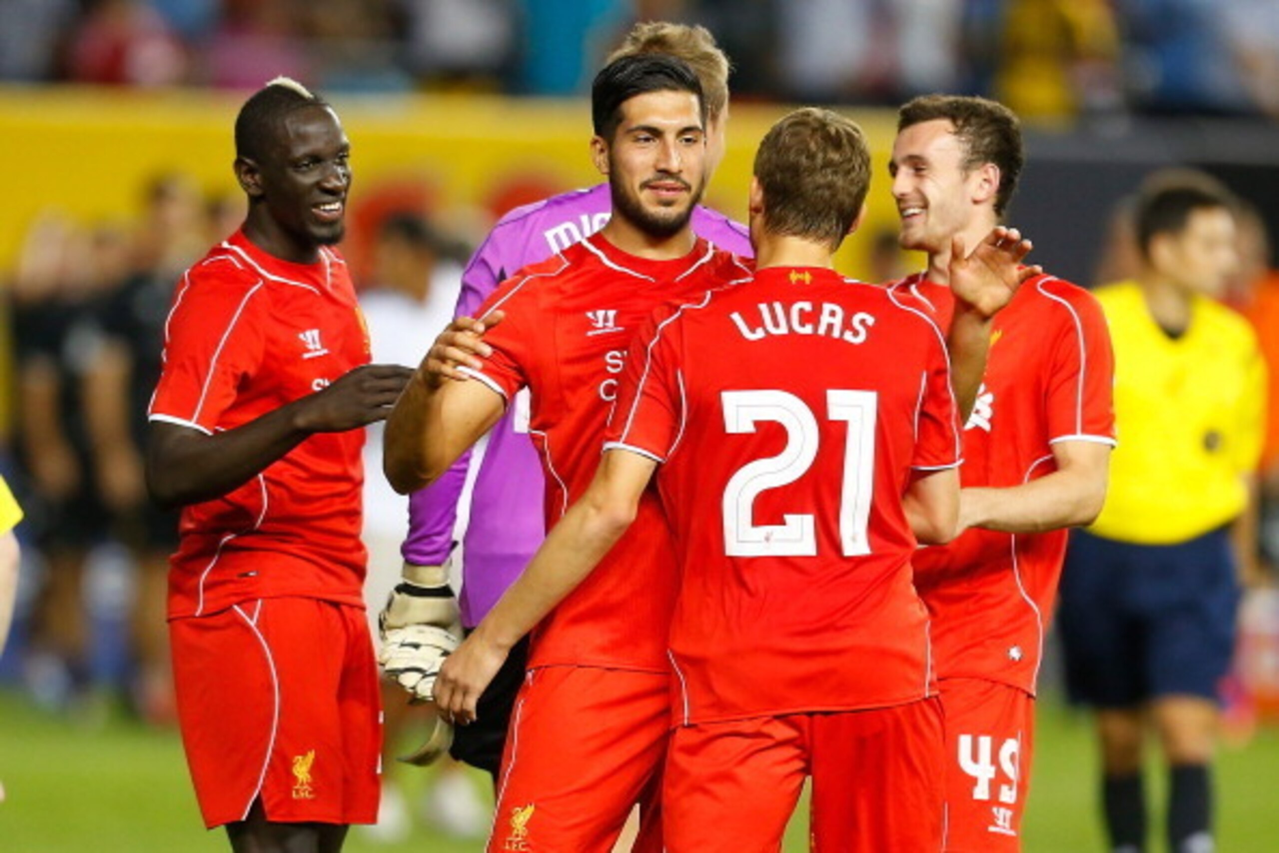 NEW YORK, NY - JULY 30: Liverpool celebrates after defeating Manchester City during the International Champions Cup 2014 at Yankee Stadium on July 30, 2014 in the Bronx borough of New York City. (Photo by Mike Stobe/Getty Images) NEW YORK, NY - JULY 30: Liverpool celebrates after defeating Manchester City during the International Champions Cup 2014 at Yankee Stadium on July 30, 2014 in the Bronx borough of New York City. (Photo by Mike Stobe/Getty Images)