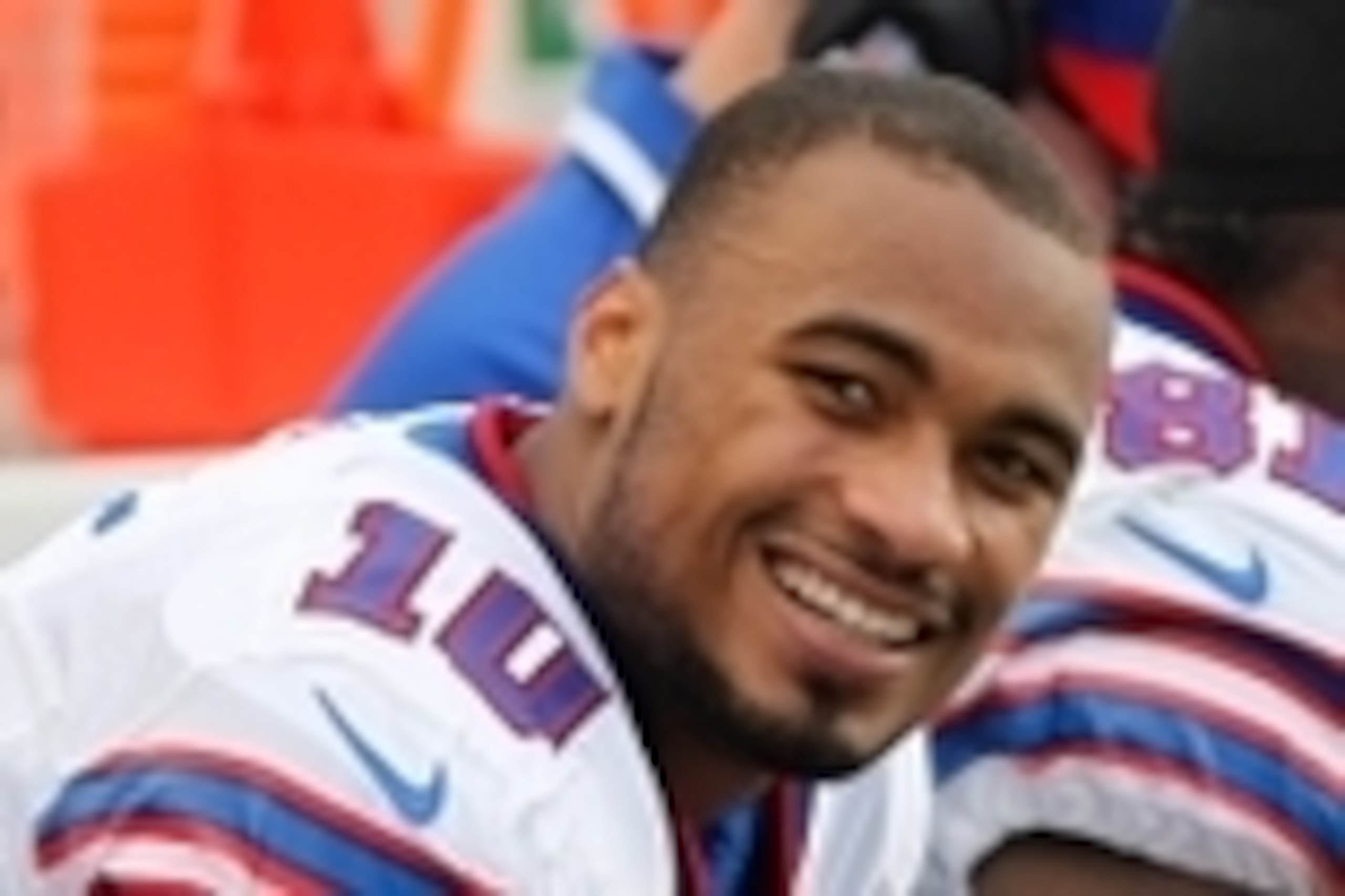 Dec 8, 2013; Tampa, FL, USA; Buffalo Bills wide receiver Robert Woods (10) smiles against the Tampa Bay Buccaneers during the second half at Raymond James Stadium. Tampa Bay Buccaneers defeated the Buffalo Bills 27-6. Mandatory Credit: Kim Klement-USA TOD