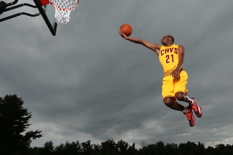 TARRYTOWN, NY - AUGUST 3: Andrew Wiggins #21 of the Cleveland Cavaliers poses for a portrait during the 2014 NBA rookie photo shoot on August 3, 2014 at the Madison Square Garden Training Facility in Tarrytown, New York. NOTE TO USER: User expressly ackno