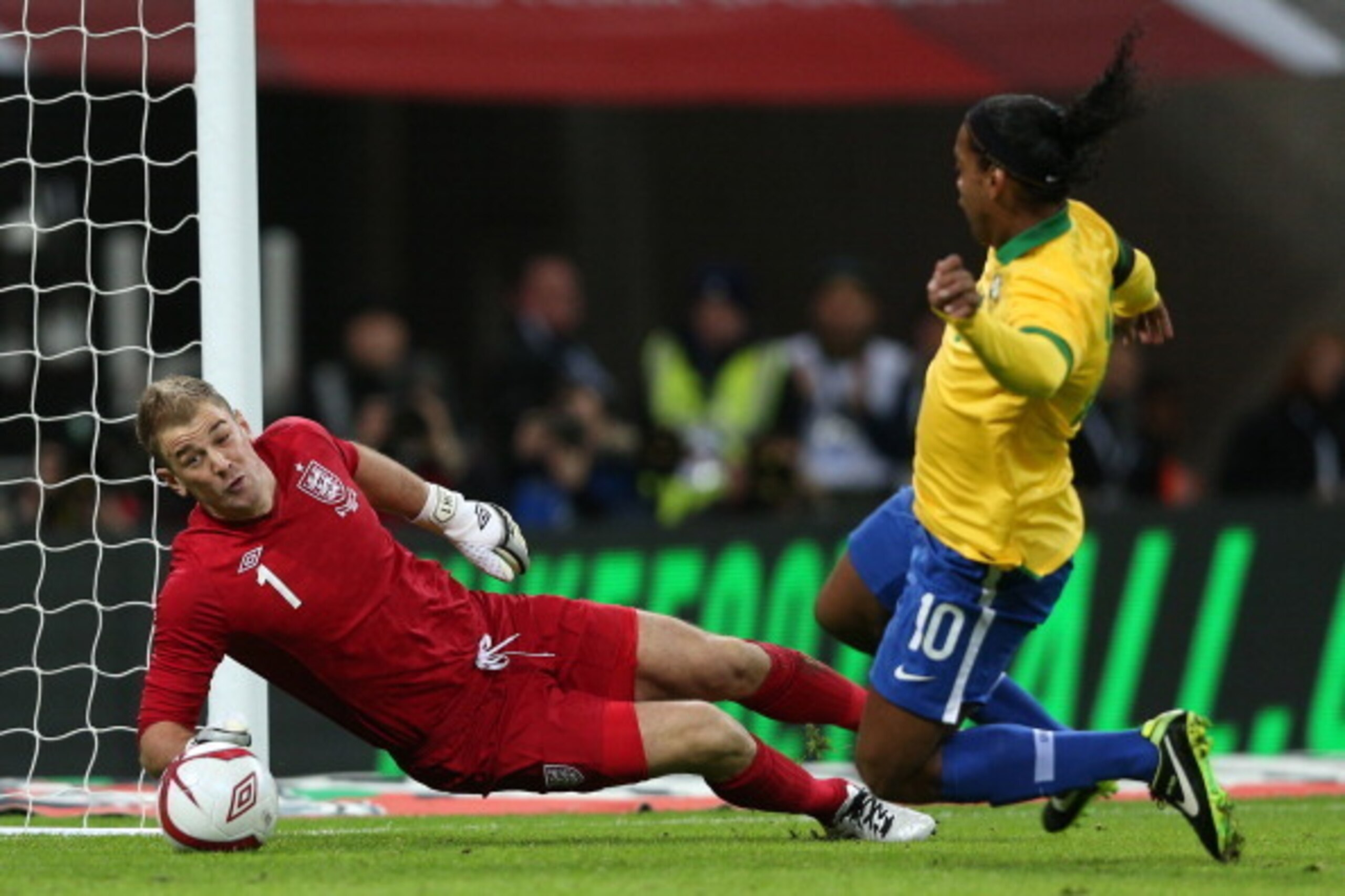 LONDON, ENGLAND - FEBRUARY 06: Joe Hart of England saves a penalty from Ronaldinho of Brazil during the International friendly between England and Brazil at Wembley Stadium on February 6, 2013 in London, England. (Photo by Clive Brunskill/Getty Images) LONDON, ENGLAND - FEBRUARY 06: Joe Hart of England saves a penalty from Ronaldinho of Brazil during the International friendly between England and Brazil at Wembley Stadium on February 6, 2013 in London, England. (Photo by Clive Brunskill/Getty Images)