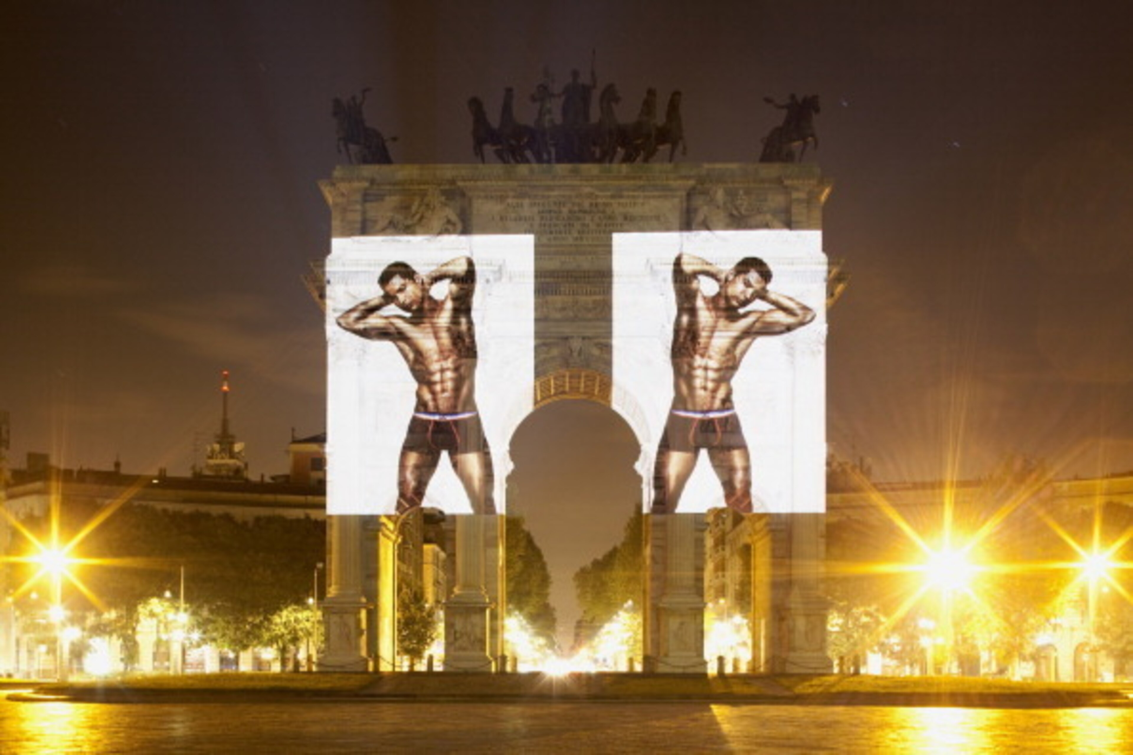 MILAN, ITALY - UNDATED: In this handout provided by CR7 on August 3, 2014, an image of Cristiano Ronaldo is projected on the Arco della Pace in Milan. Cristiano Ronaldo officially unveils his new fashion campaign, Rankin X Ronaldo for CR7 Underwear, throu