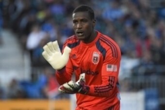 July 11, 2014; Santa Clara, CA, USA; D.C. United goalkeeper Bill Hamid (28) claps during the first half against the San Jose Earthquakes at Buck Shaw Stadium. D.C. United defeated San Jose Earthquakes 2-1. Mandatory Credit: Kyle Terada-USA TODAY Sports