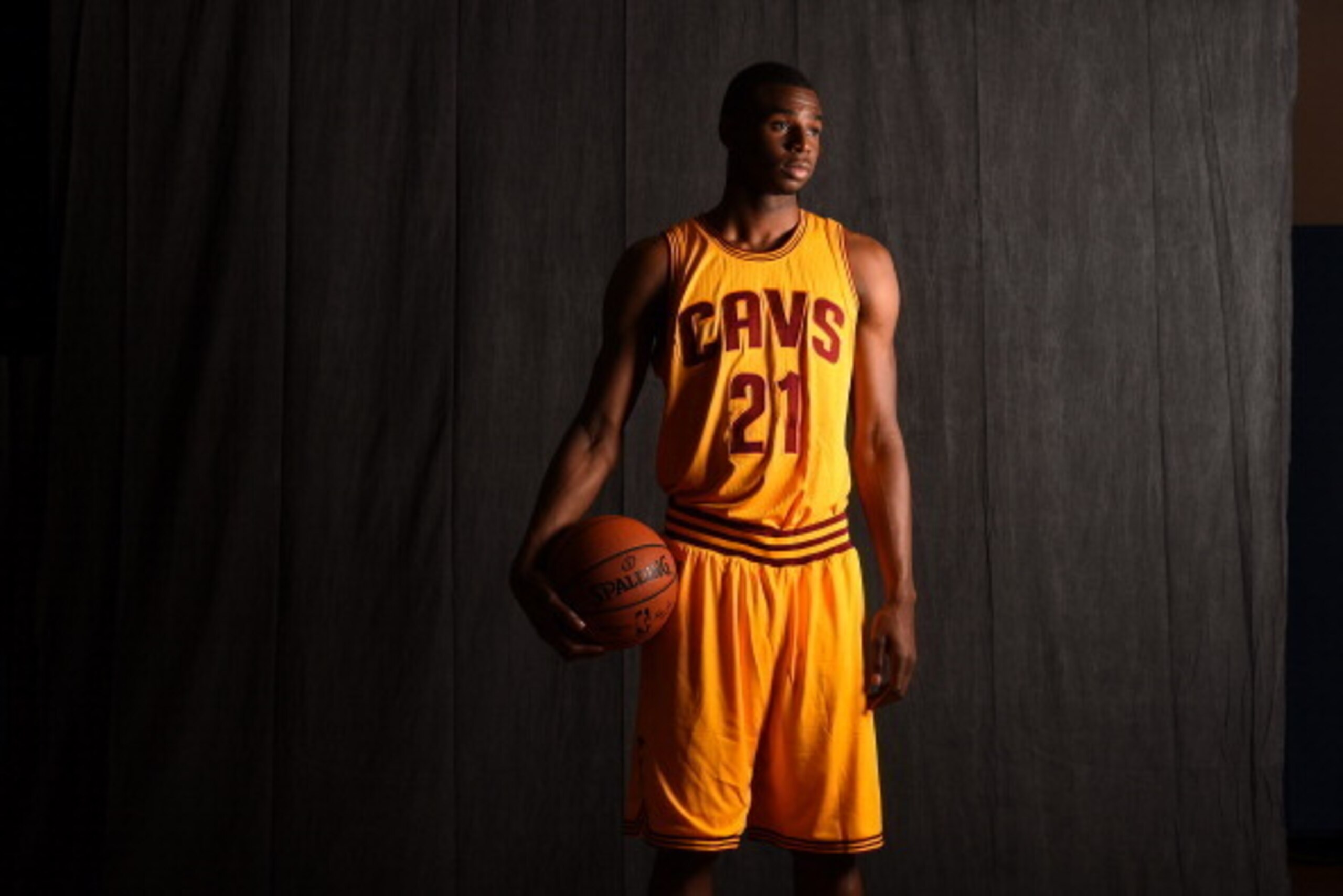 TARRYTOWN, NY - AUGUST 3:  Andrew Wiggins #21 of the Cleveland Cavaliers poses for a portrait during the 2014 NBA rookie photo shoot on August 3, 2014 at the Madison Square Garden Training Facility in Tarrytown, New York. NOTE TO USER: User expressly ackn