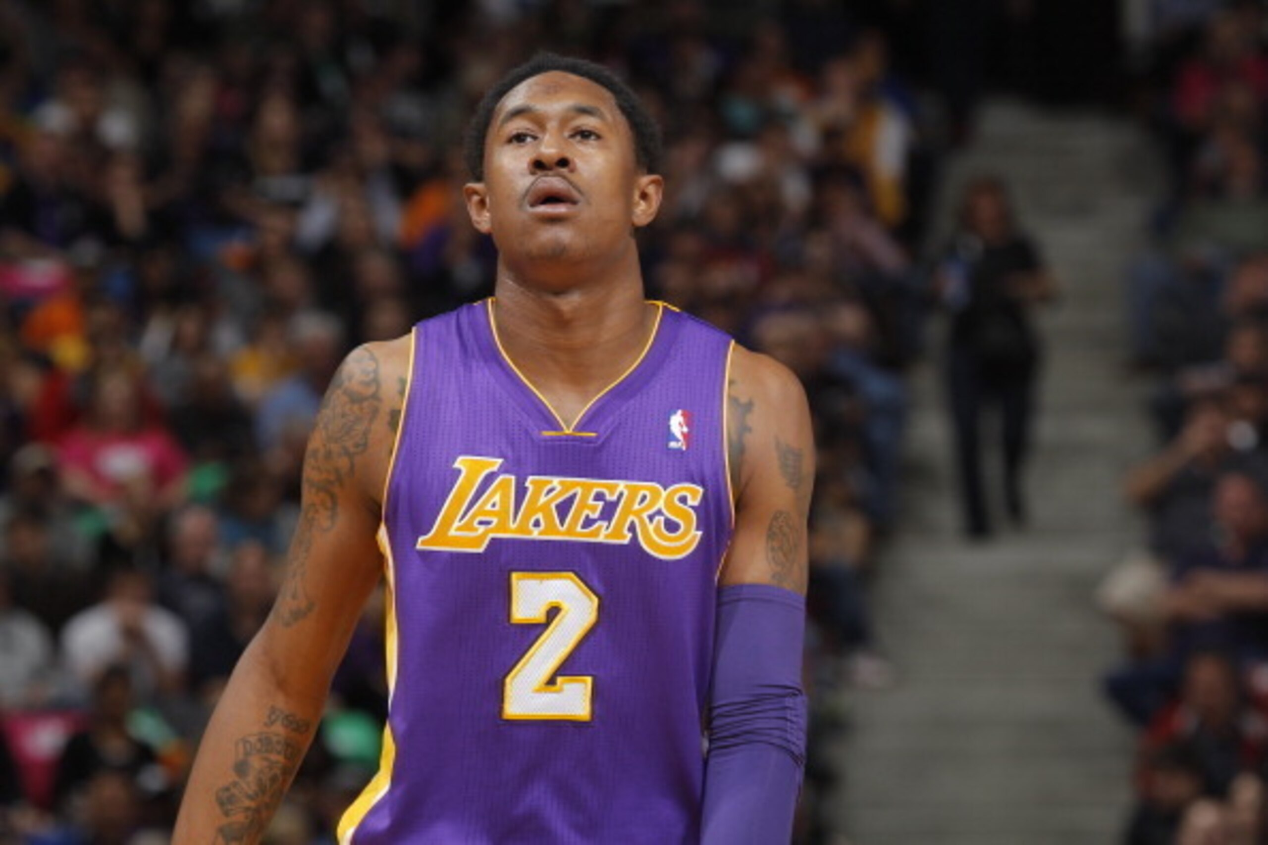 SACRAMENTO, CA - APRIL 2: MarShon Brooks #2 of the Los Angeles Lakers in a game against the Sacramento Kings on April 2, 2014 at Sleep Train Arena in Sacramento, California. NOTE TO USER: User expressly acknowledges and agrees that, by downloading and or 