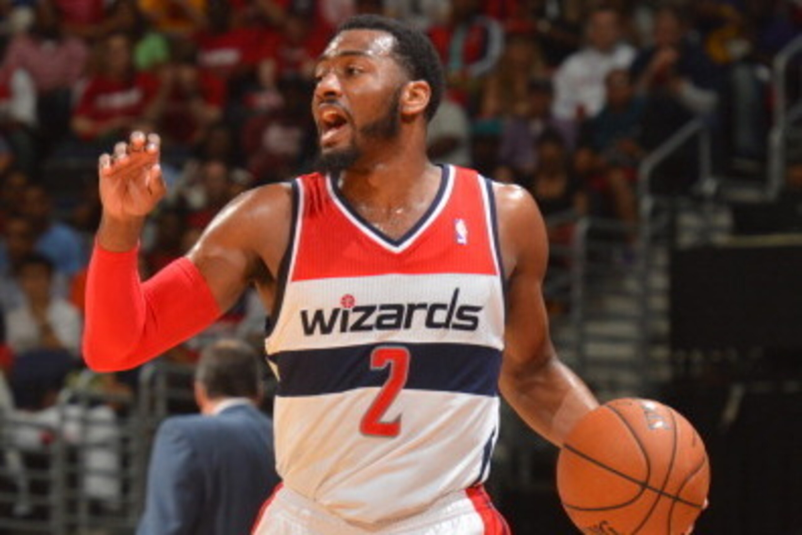 OKLAHOMA CITY, OK - MAY 11: John Wall #2 of the Washington Wizards dribbles up the court against the Indiana Pacers during Game Four of the Western Conference Semifinals on May 11, 2014 at the Verizon Center, in Washington DC. NOTE TO USER: User expressly